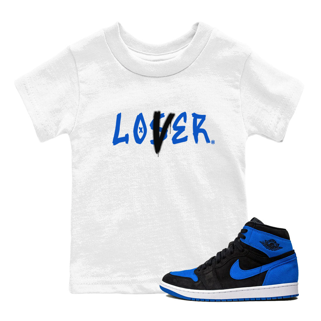 1s Royal Reimagined shirt to match jordans Loser Lover sneaker tees Air Jordan 1 Royal Reimagined Drip Gear Zone Streetbrand Sneaker Matching Tee Cotton T-Shirt Baby Toddler White 1 T-Shirt
