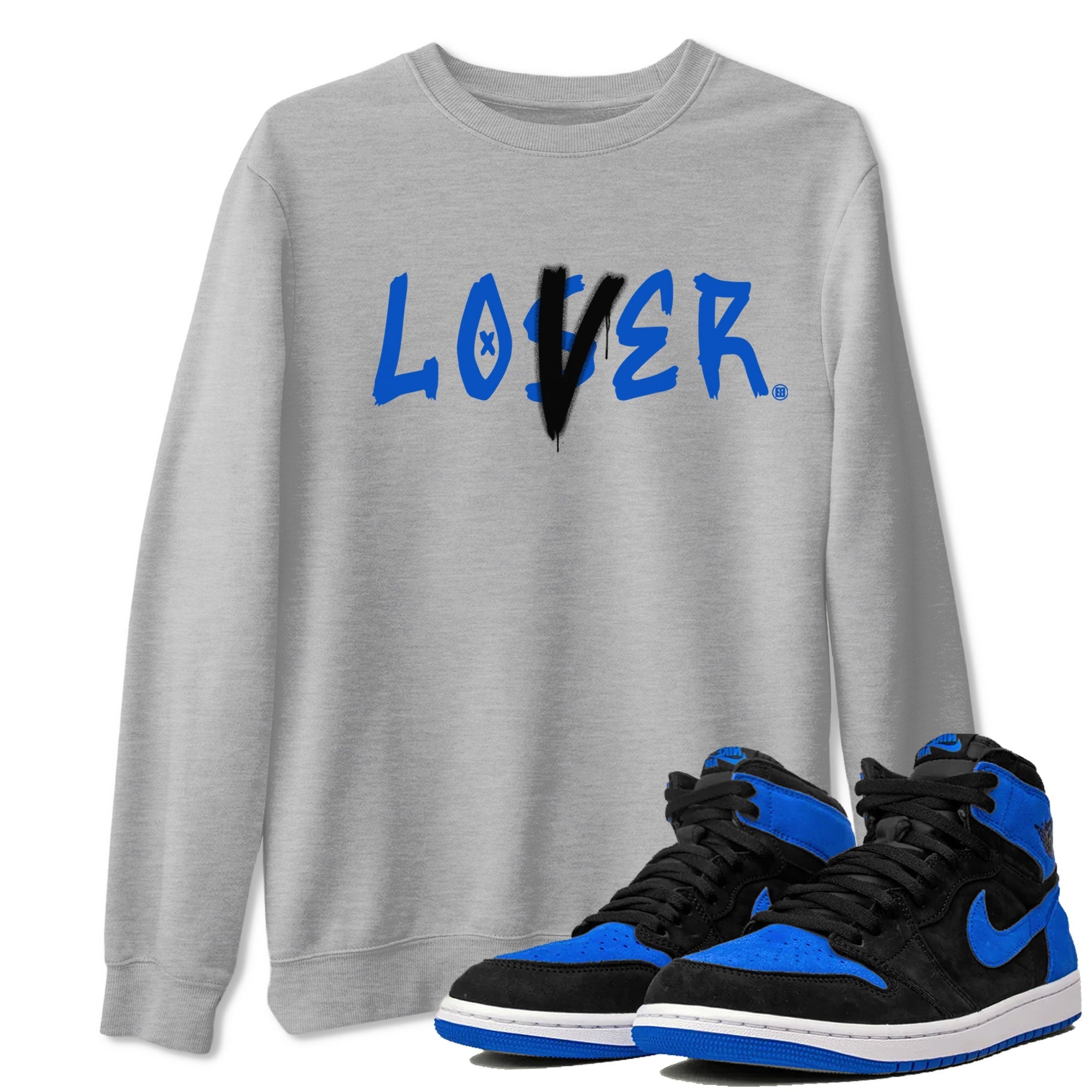 1s Royal Reimagined shirt to match jordans Loser Lover sneaker tees Air Jordan 1 Royal Reimagined Drip Gear Zone Streetbrand Sneaker Matching Tee Cotton T-Shirt Unisex Heather Grey 1 T-Shirt