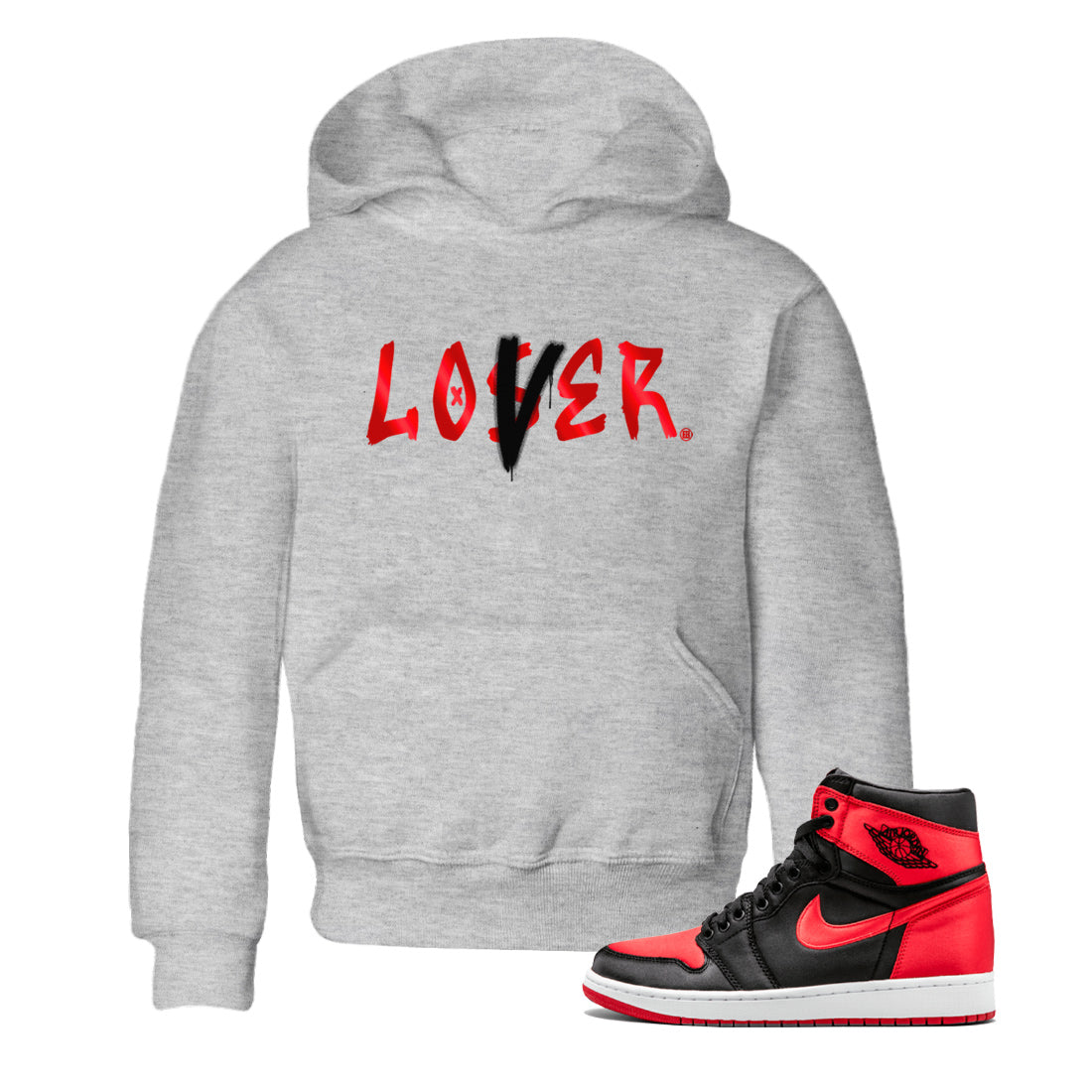 Air Jordan 1 Satin Bred Sneaker Match Tees Loser Lover Sneaker Tees Jordan 1 High OG Satin Bred Sneaker Release Tees Kids Shirts Heather Grey 1