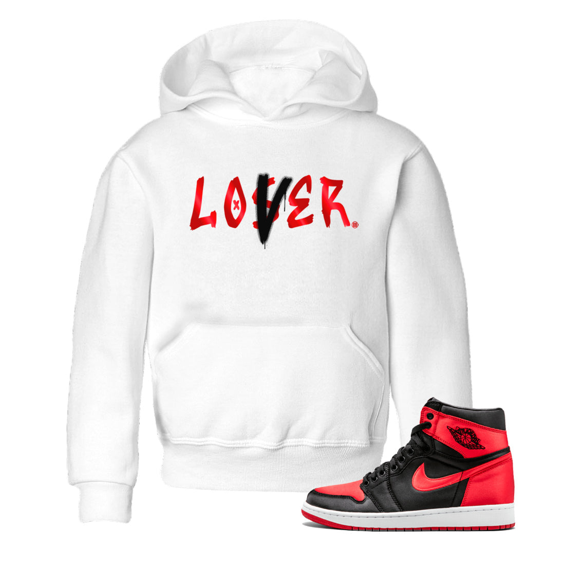 Air Jordan 1 Satin Bred Sneaker Match Tees Loser Lover Sneaker Tees Jordan 1 High OG Satin Bred Sneaker Release Tees Kids Shirts White 1