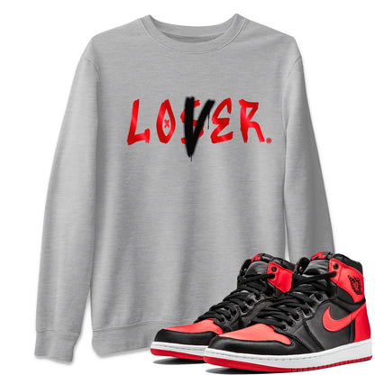 Air Jordan 1 Satin Bred Sneaker Match Tees Loser Lover Sneaker Tees Jordan 1 High OG Satin Bred Sneaker Release Tees Unisex Shirts Heather Grey 1