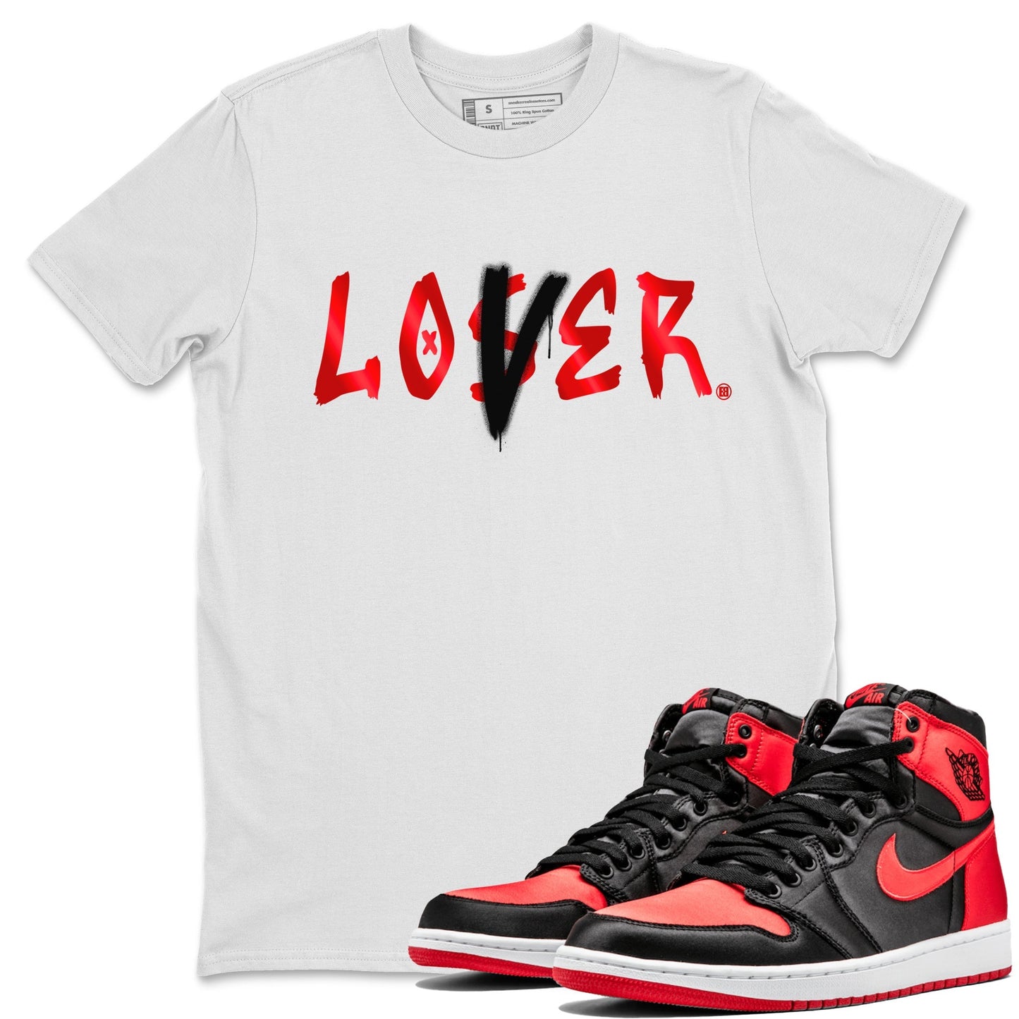 Air Jordan 1 Satin Bred Sneaker Match Tees Loser Lover Sneaker Tees Jordan 1 High OG Satin Bred Sneaker Release Tees Unisex Shirts White 1