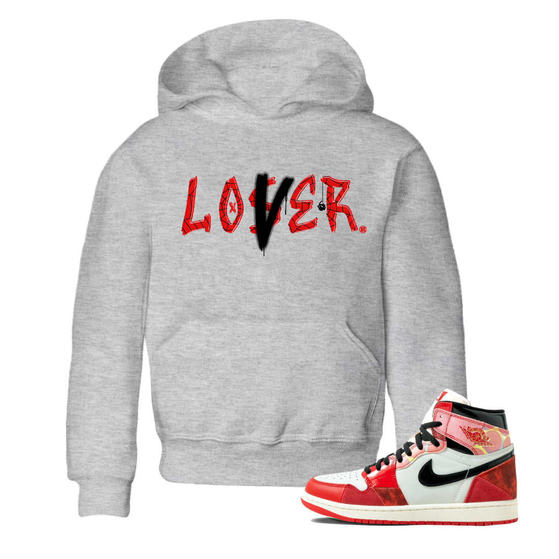 Air Jordan 1 Spider Man Sneaker Match Tees Loser Lover Sneaker Release Tees Spider-Man: Across the Spider-Verse x Air Jordan 1 Sneaker Release Tees Kids Shirts Heather Grey 1