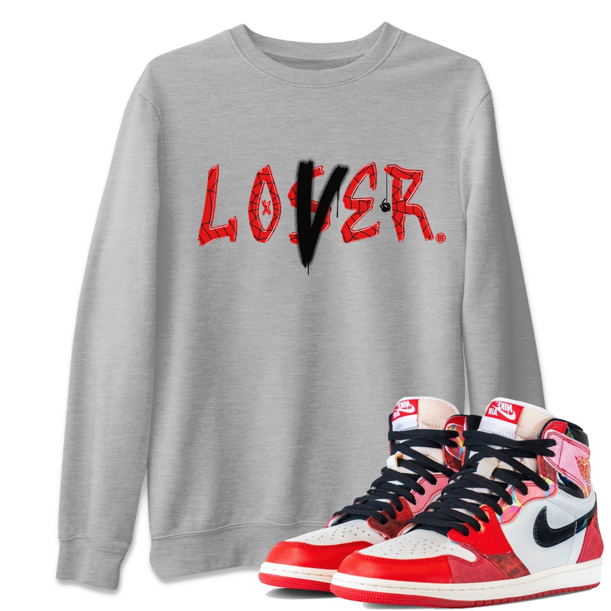 Air Jordan 1 Spider Man Sneaker Match Tees Loser Lover Sneaker Release Tees Spider-Man: Across the Spider-Verse x Air Jordan 1 Sneaker Release Tees Unisex Shirts Heather Grey 1