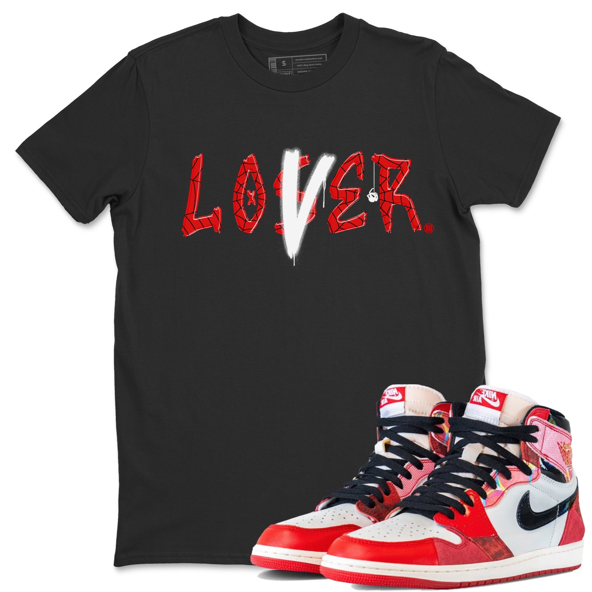 Air Jordan 1 Spider Man Sneaker Match Tees Loser Lover Sneaker Release Tees Spider-Man: Across the Spider-Verse x Air Jordan 1 Sneaker Release Tees Unisex Shirts Black 1