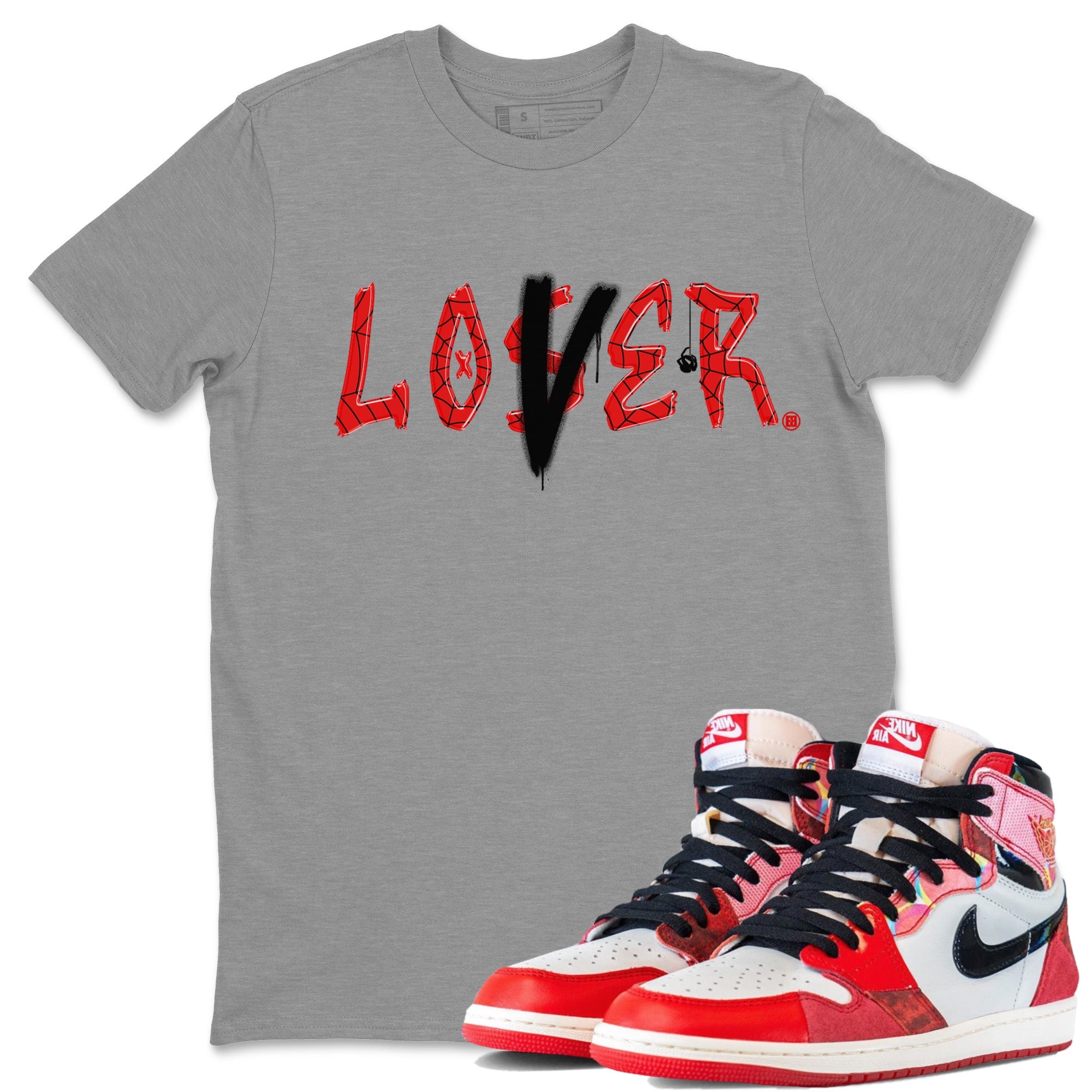 Air Jordan 1 Spider Man Sneaker Match Tees Loser Lover Sneaker Release Tees Spider-Man: Across the Spider-Verse x Air Jordan 1 Sneaker Release Tees Unisex Shirts Heather Grey 1