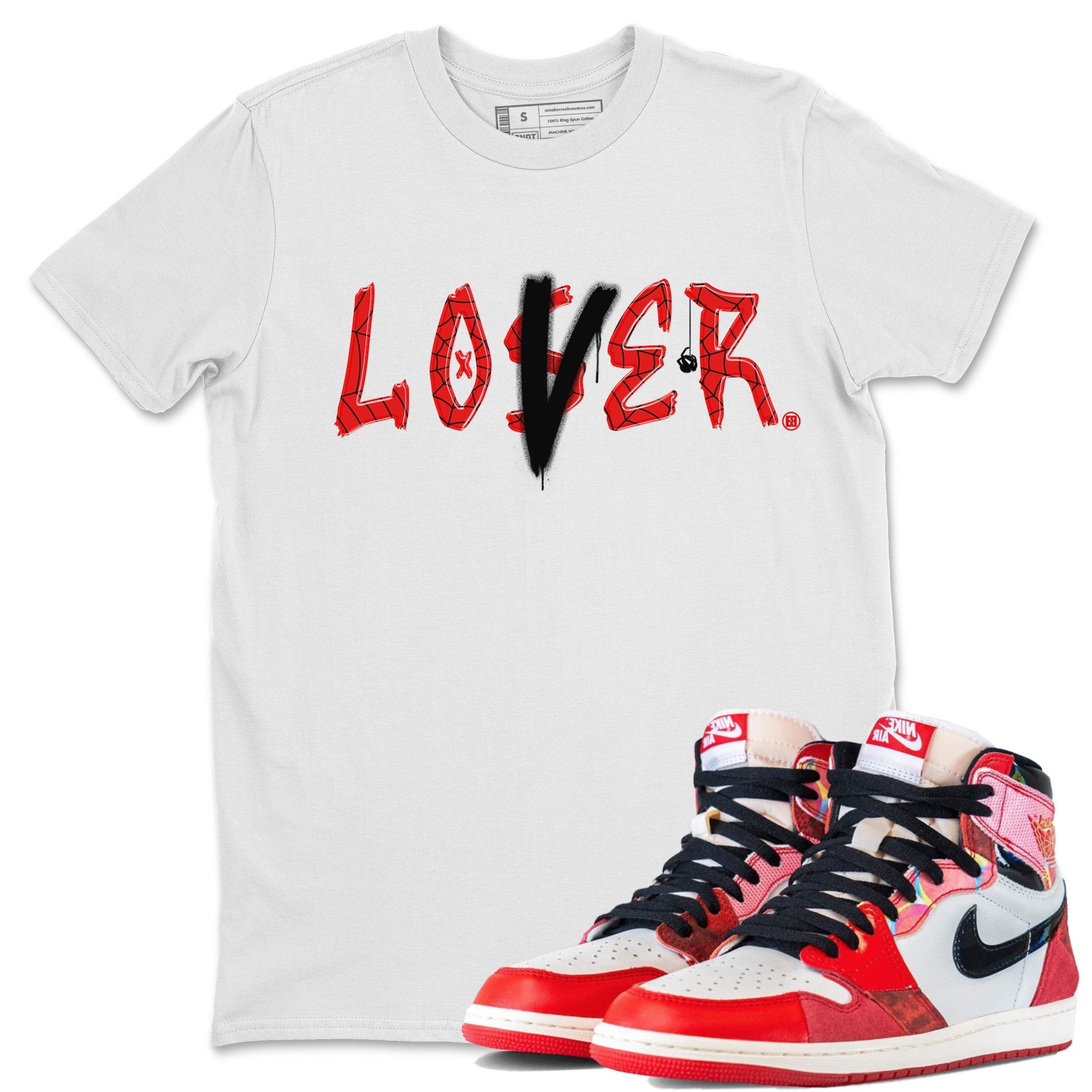 Air Jordan 1 Spider Man Sneaker Match Tees Loser Lover Sneaker Release Tees Spider-Man: Across the Spider-Verse x Air Jordan 1 Sneaker Release Tees Unisex Shirts White 1