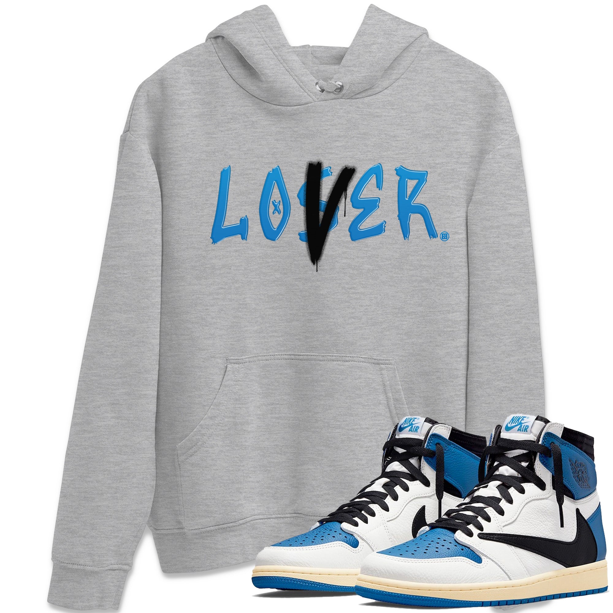 Air Jordan 1 Travis Scott Fragment Sneaker Match Tees Loser Lover Streetwear Sneaker Shirt Air Jordan 1 High x Travis Scott x Fragment Sneaker Release Tees Unisex Shirts Heather Grey 1