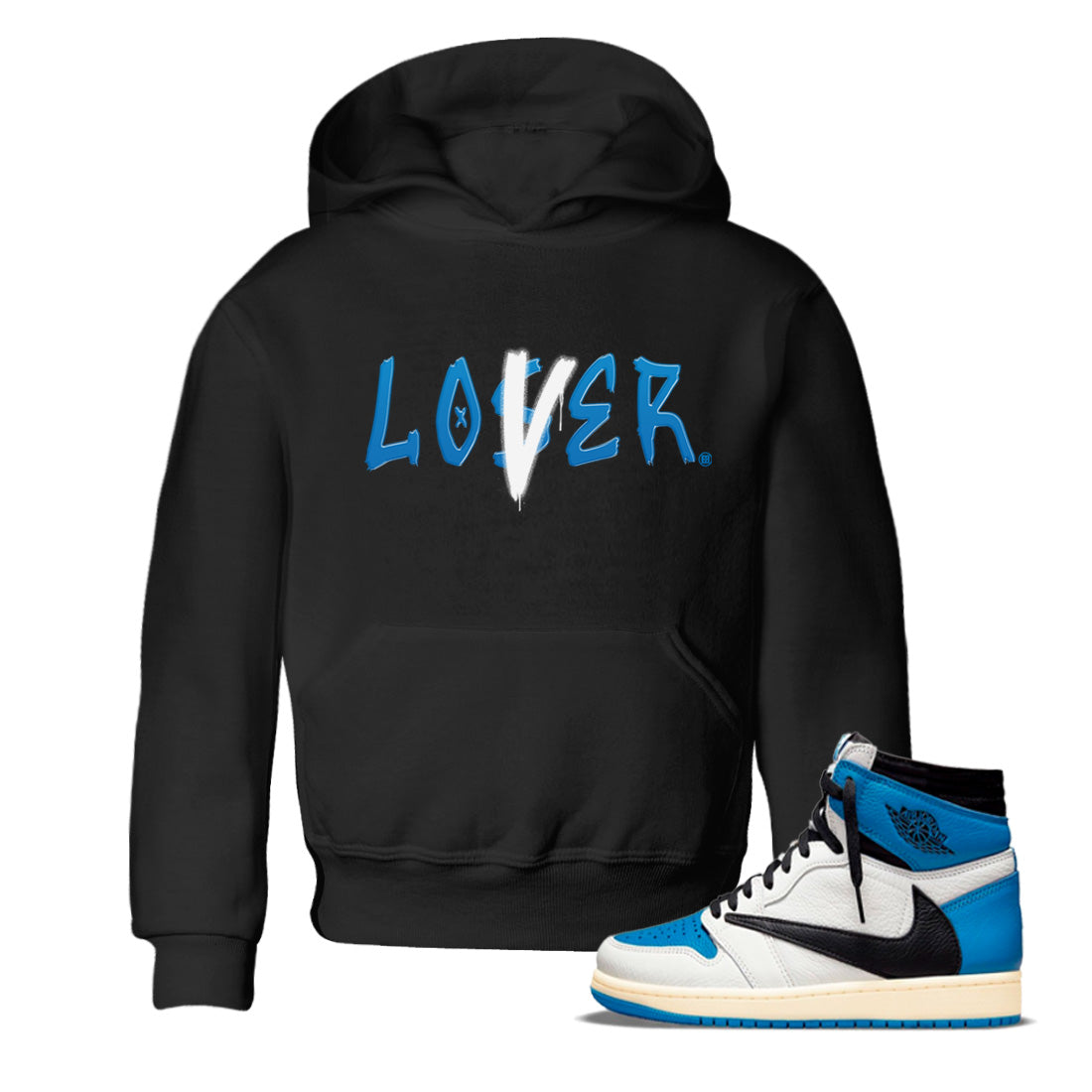 Air Jordan 1 Travis Scott Fragment Sneaker Match Tees Loser Lover Streetwear Sneaker Shirt Air Jordan 1 High x Travis Scott x Fragment Sneaker Release Tees Kids Shirts Black 1
