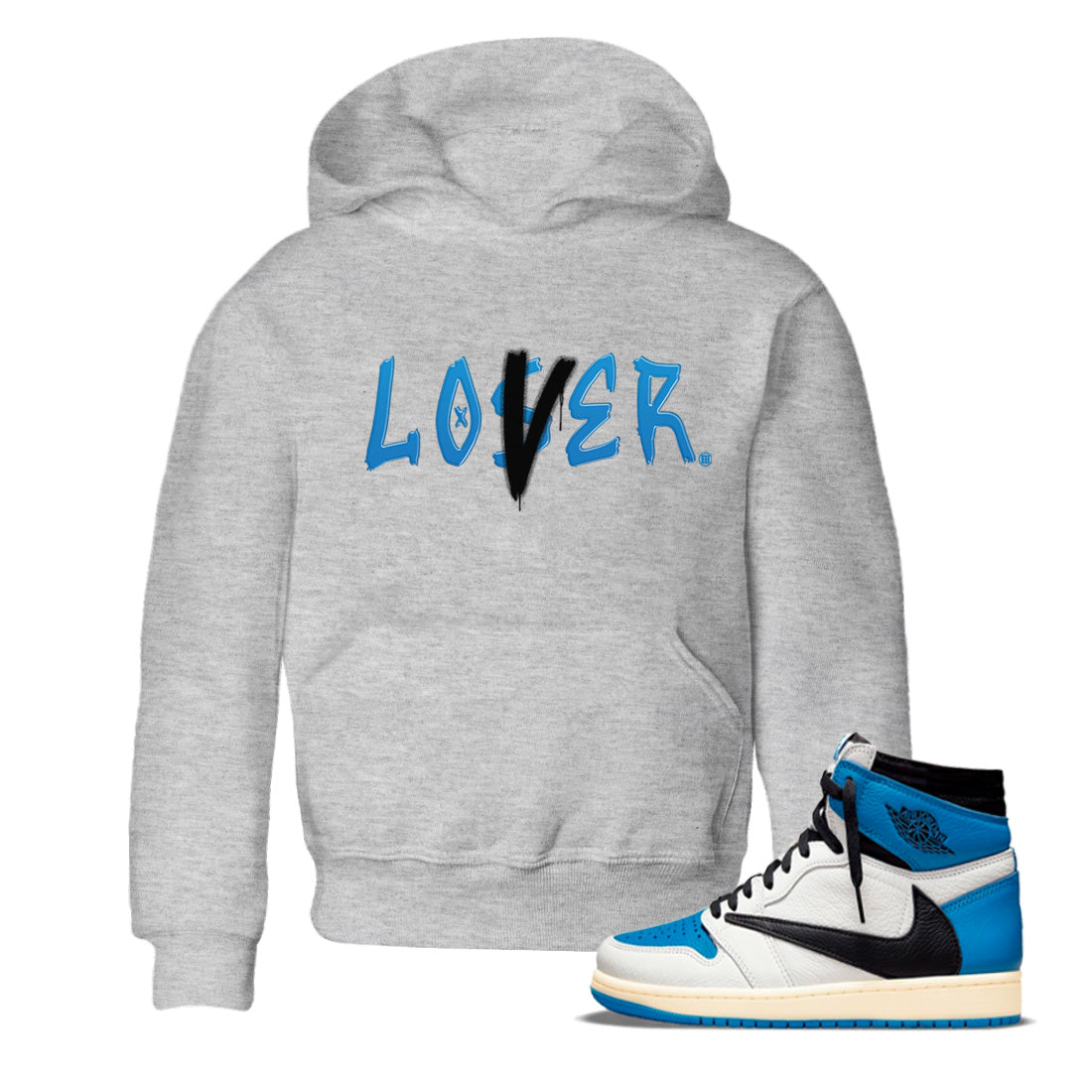 Air Jordan 1 Travis Scott Fragment Sneaker Match Tees Loser Lover Streetwear Sneaker Shirt Air Jordan 1 High x Travis Scott x Fragment Sneaker Release Tees Kids Shirts Heather Grey 1