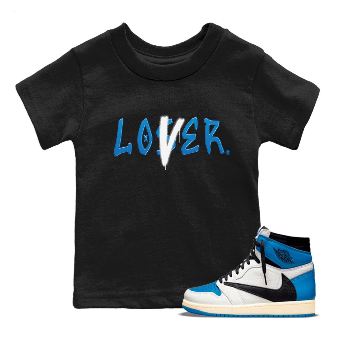 Air Jordan 1 Travis Scott Fragment Sneaker Match Tees Loser Lover Streetwear Sneaker Shirt Air Jordan 1 High x Travis Scott x Fragment Sneaker Release Tees Kids Shirts Black 1