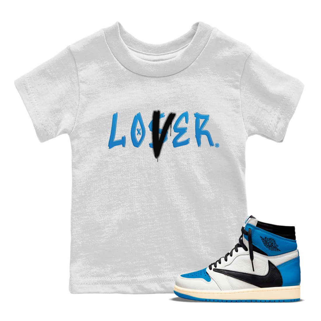 Air Jordan 1 Travis Scott Fragment Sneaker Match Tees Loser Lover Streetwear Sneaker Shirt Air Jordan 1 High x Travis Scott x Fragment Sneaker Release Tees Kids Shirts White 1