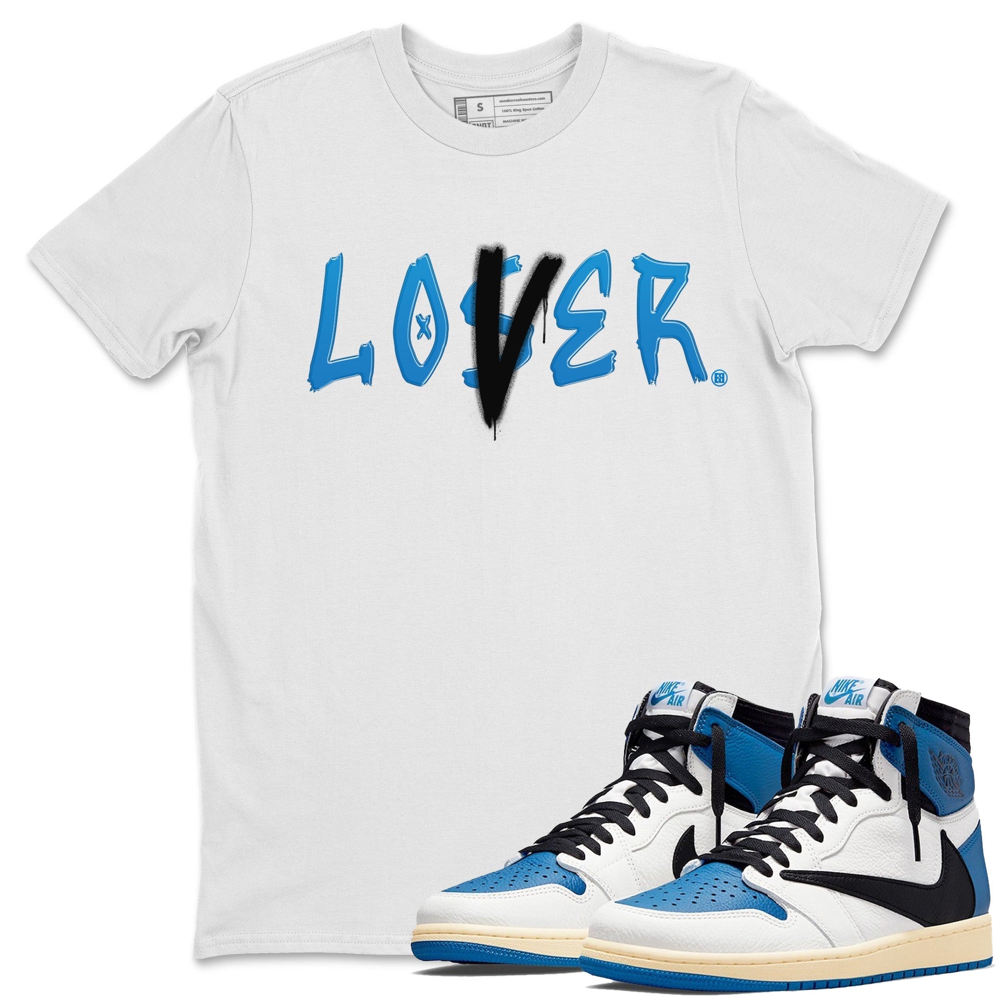 Air Jordan 1 Travis Scott Fragment Sneaker Match Tees Loser Lover Streetwear Sneaker Shirt Air Jordan 1 High x Travis Scott x Fragment Sneaker Release Tees Unisex Shirts White 1