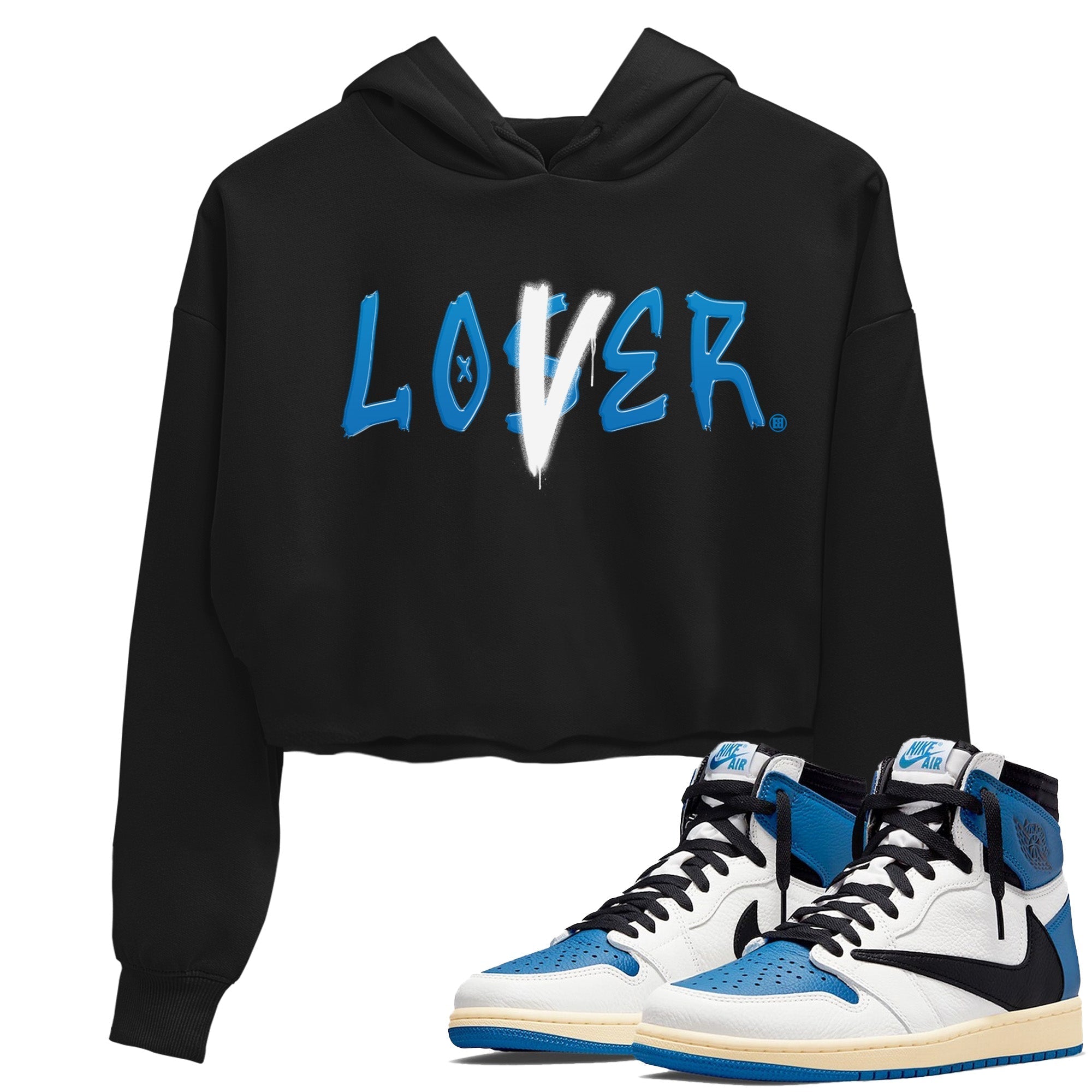 Air Jordan 1 Travis Scott Fragment Sneaker Match Tees Loser Lover Streetwear Sneaker Shirt Air Jordan 1 High x Travis Scott x Fragment Sneaker Release Tees Women's Shirts Black 1