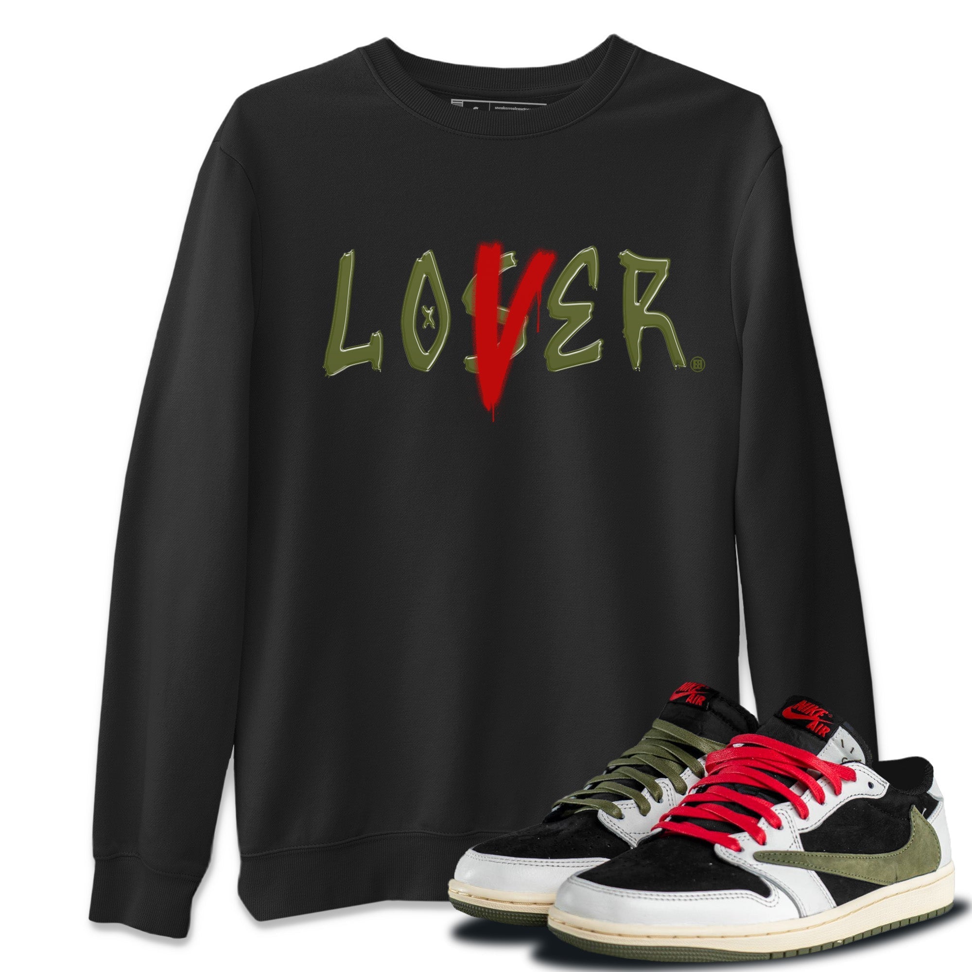 Air Jordan 1 Travis Scott Olive Sneaker Match Tees Loser Lover Streetwear Sneaker Shirt Air Jordan 1 Low x Travis Scott x Olive Sneaker Release Tees Unisex Shirts Black 1