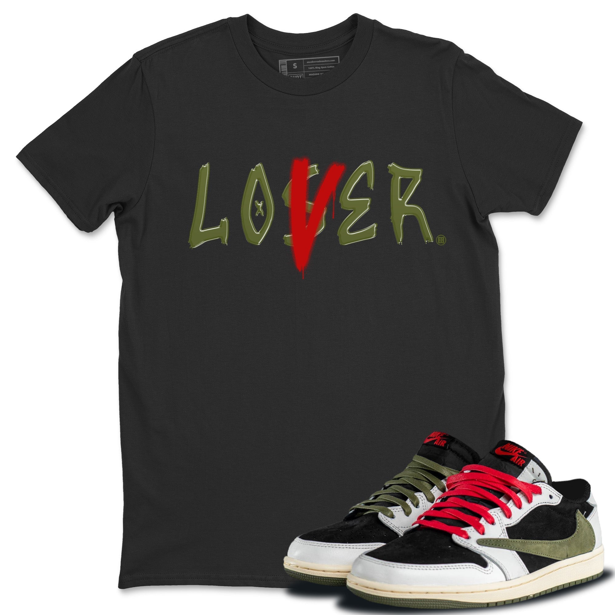 Air Jordan 1 Travis Scott Olive Sneaker Match Tees Loser Lover Streetwear Sneaker Shirt Air Jordan 1 Low x Travis Scott x Olive Sneaker Release Tees Unisex Shirts Black 1