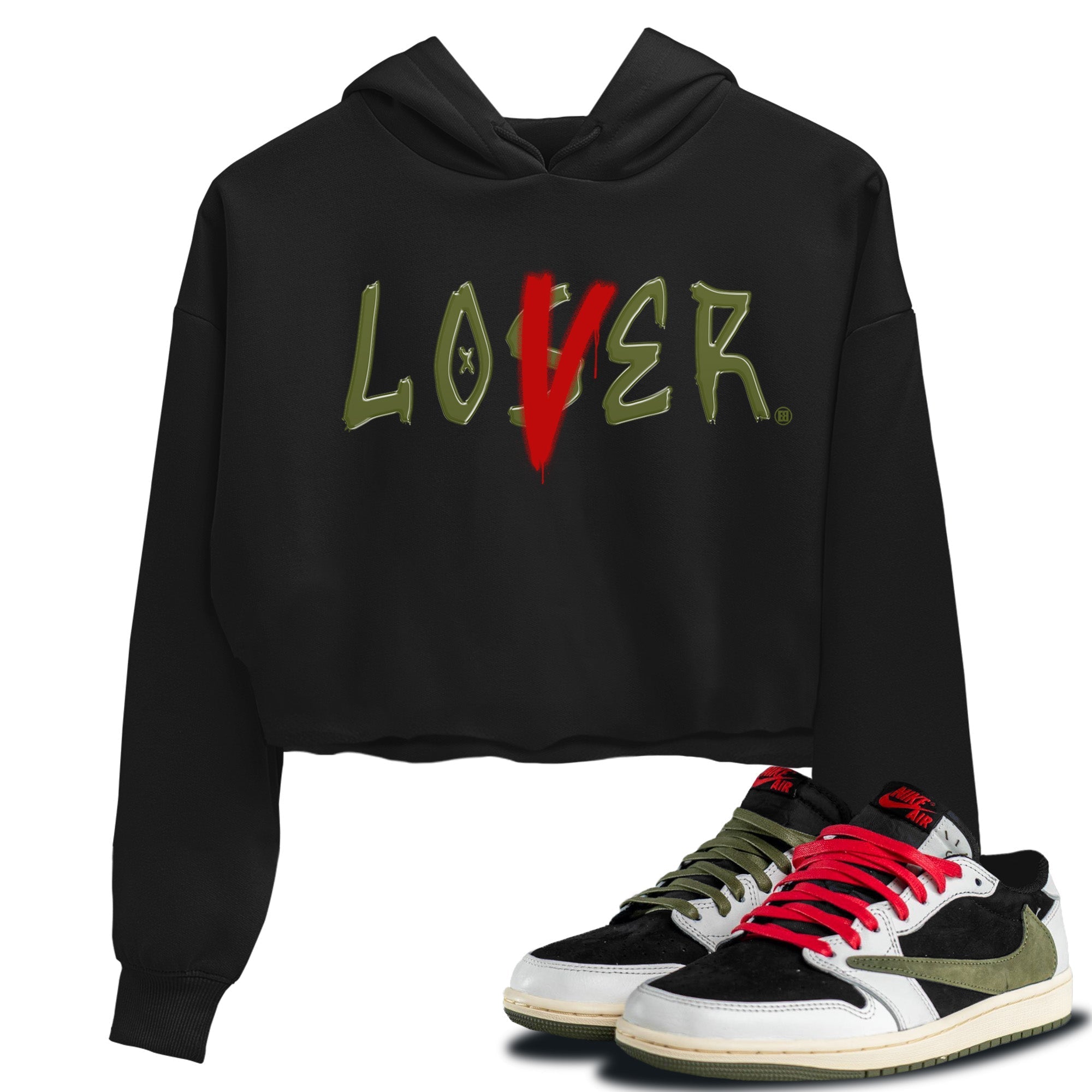 Air Jordan 1 Travis Scott Olive Sneaker Match Tees Loser Lover Streetwear Sneaker Shirt Air Jordan 1 Low x Travis Scott x Olive Sneaker Release Tees Women's Shirts Black 1