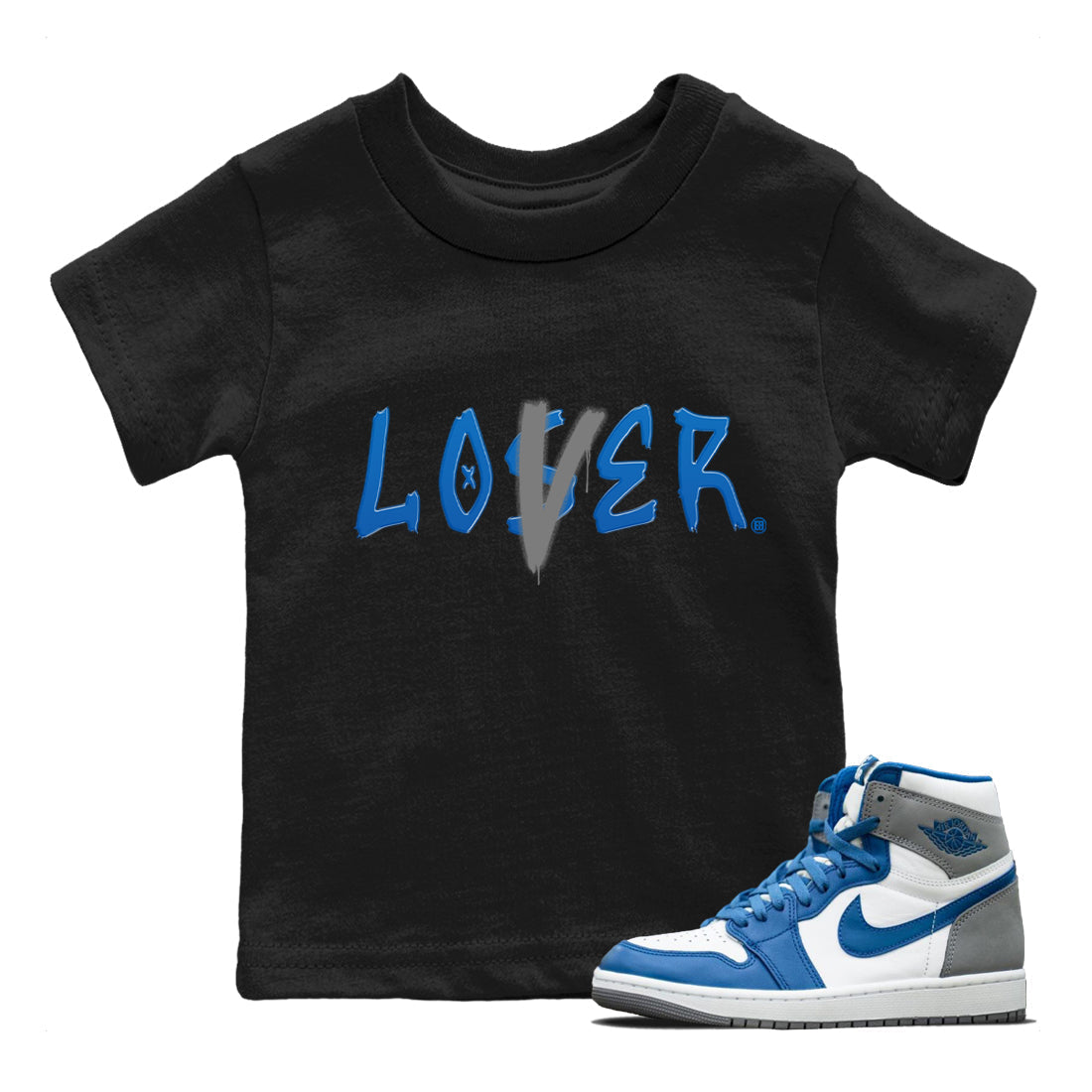 Jordan 1 True Blue Sneaker Matching T-Shirt Loser Lover Sneaker Tees Jordan 1 True Blue Sneaker Release Tees Kids Shirts
