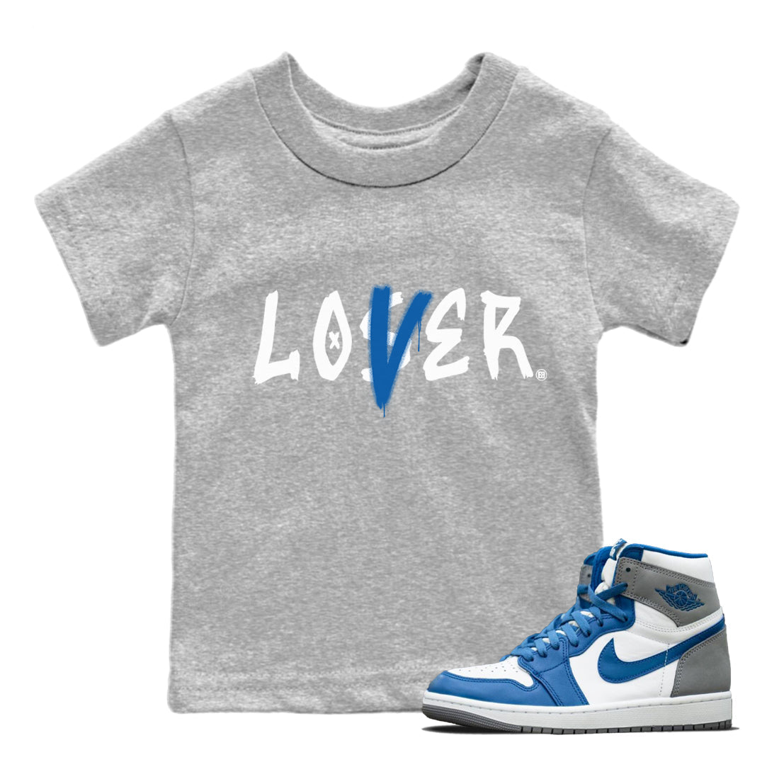 Jordan 1 True Blue Sneaker Matching T-Shirt Loser Lover Sneaker Tees Jordan 1 True Blue Sneaker Release Tees Kids Shirts