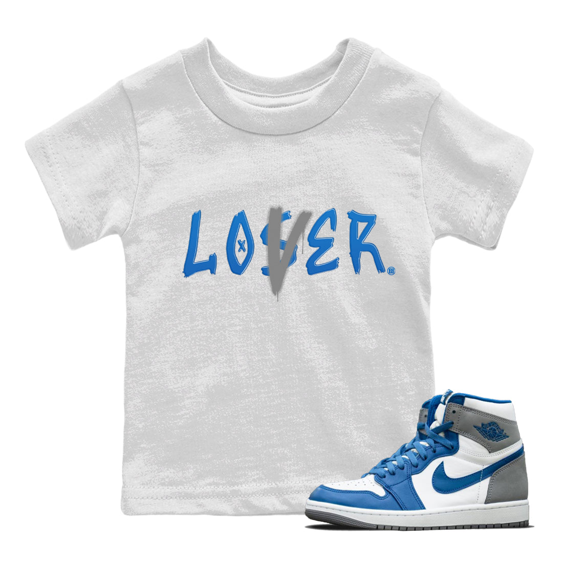 Jordan 1 True Blue Sneaker Matching T-Shirt Loser Lover Sneaker Tees Jordan 1 True Blue Sneaker Release Tees Kids Shirts