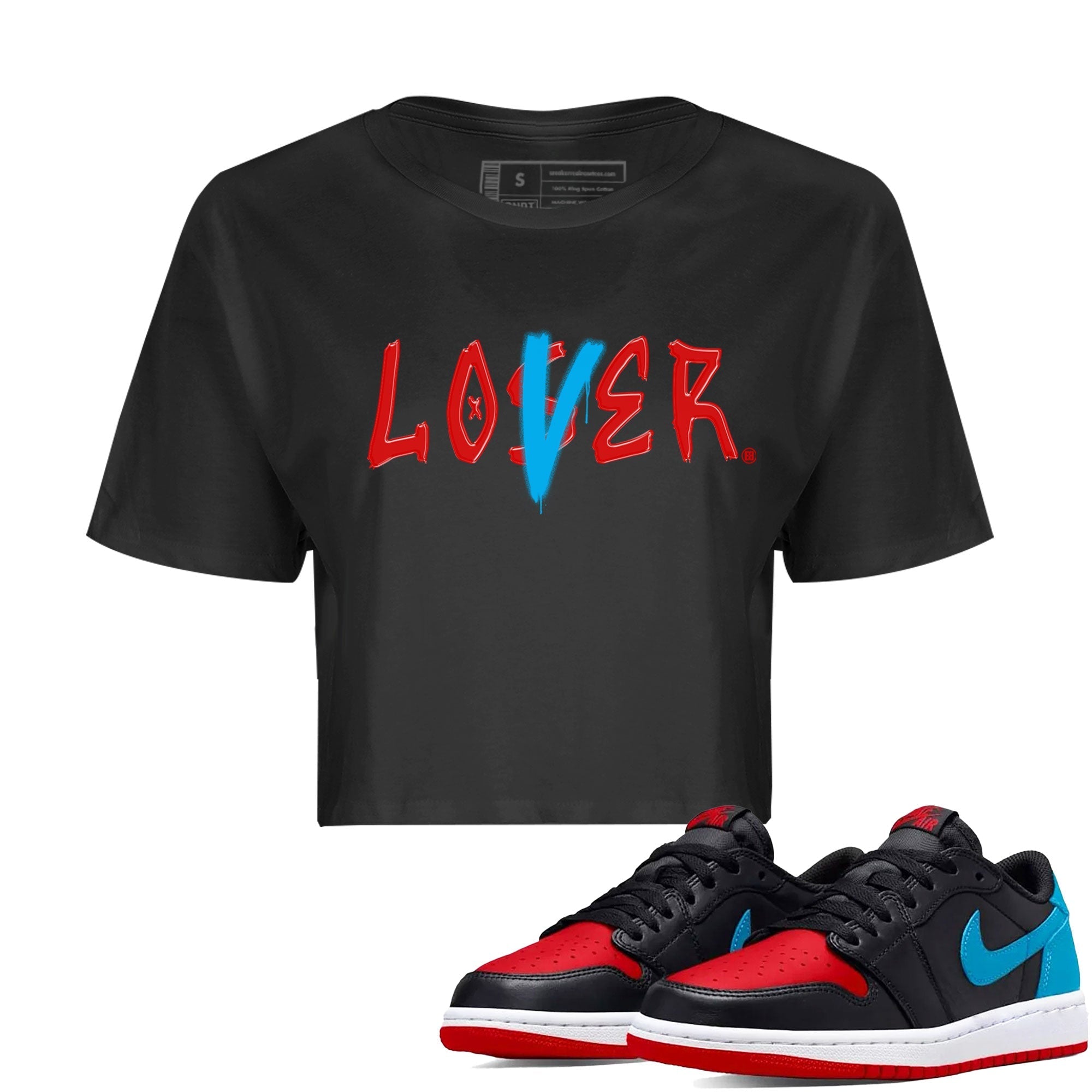 Air Jordan 1 UNC to Chicago Sneaker Match Tees Loser Lover Streetwear Sneaker Shirt Jordan 1 Low OG WMNS UNC to Chicago Drip Gear Zone Sneaker Matching Clothing Women's Shirts Black 1
