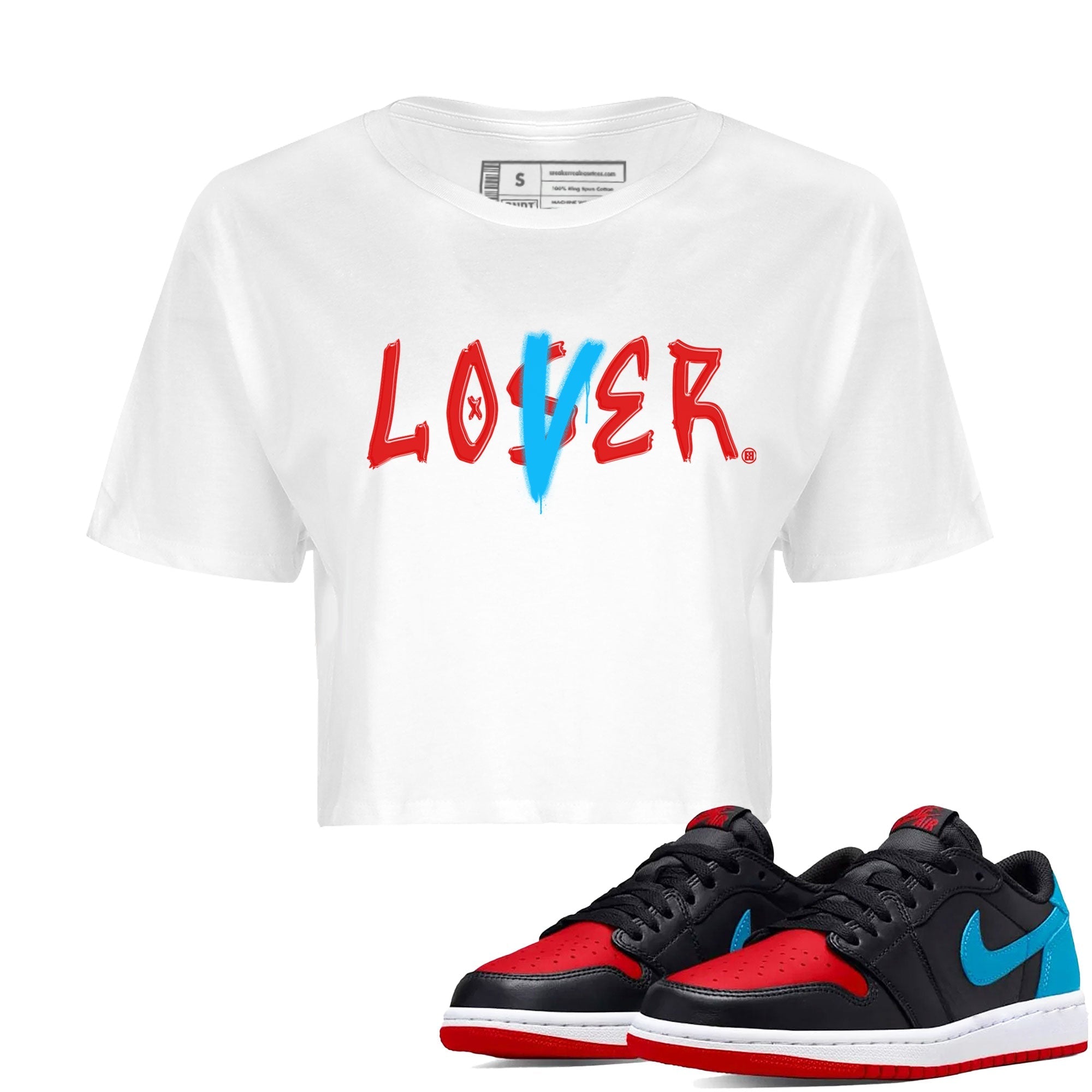Air Jordan 1 UNC to Chicago Sneaker Match Tees Loser Lover Streetwear Sneaker Shirt Jordan 1 Low OG WMNS UNC to Chicago Drip Gear Zone Sneaker Matching Clothing Women's Shirts White 1