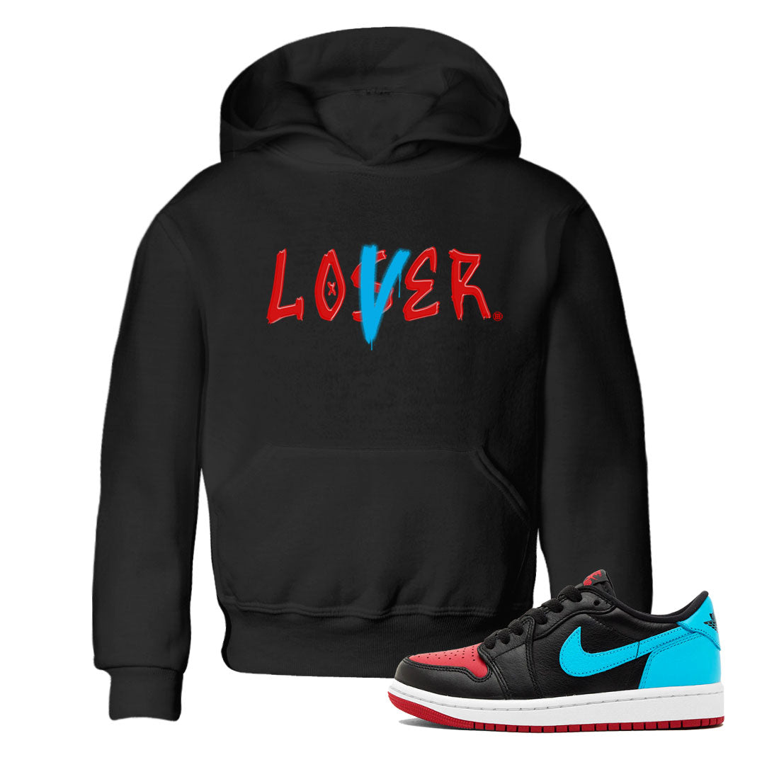Air Jordan 1 UNC to Chicago Sneaker Match Tees Loser Lover Streetwear Sneaker Shirt Jordan 1 Low OG WMNS UNC to Chicago Drip Gear Zone Sneaker Matching Clothing Kids and Baby Youth Shirts Black 1