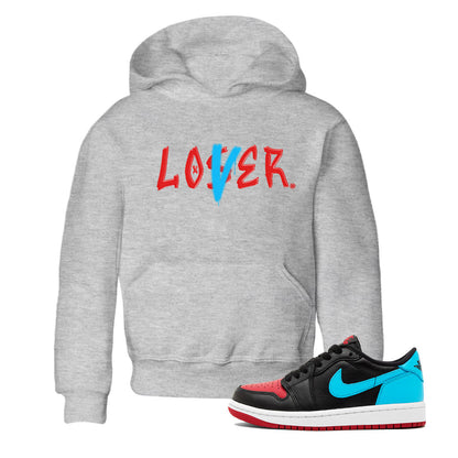 Air Jordan 1 UNC to Chicago Sneaker Match Tees Loser Lover Streetwear Sneaker Shirt Jordan 1 Low OG WMNS UNC to Chicago Drip Gear Zone Sneaker Matching Clothing Kids and Baby Youth Shirts Heather Grey 1