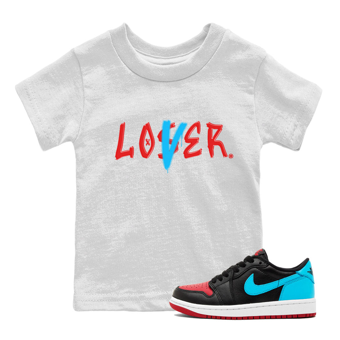 Air Jordan 1 UNC to Chicago Sneaker Match Tees Loser Lover Streetwear Sneaker Shirt Jordan 1 Low OG WMNS UNC to Chicago Drip Gear Zone Sneaker Matching Clothing Kids and Baby Youth Shirts White 1