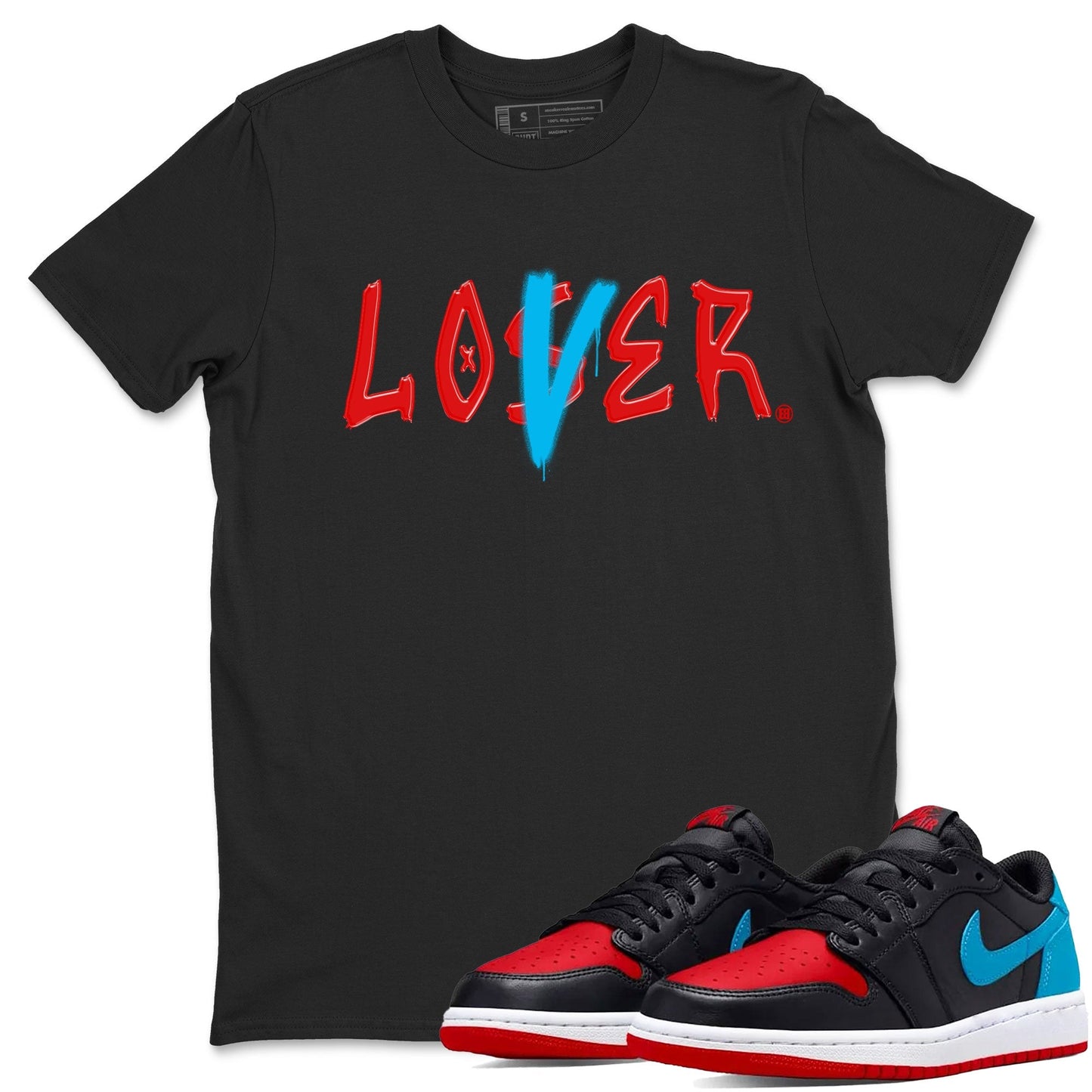 Air Jordan 1 UNC to Chicago Sneaker Match Tees Loser Lover Streetwear Sneaker Shirt Jordan 1 Low OG WMNS UNC to Chicago Drip Gear Zone Sneaker Matching Clothing Unisex Shirts Black 1