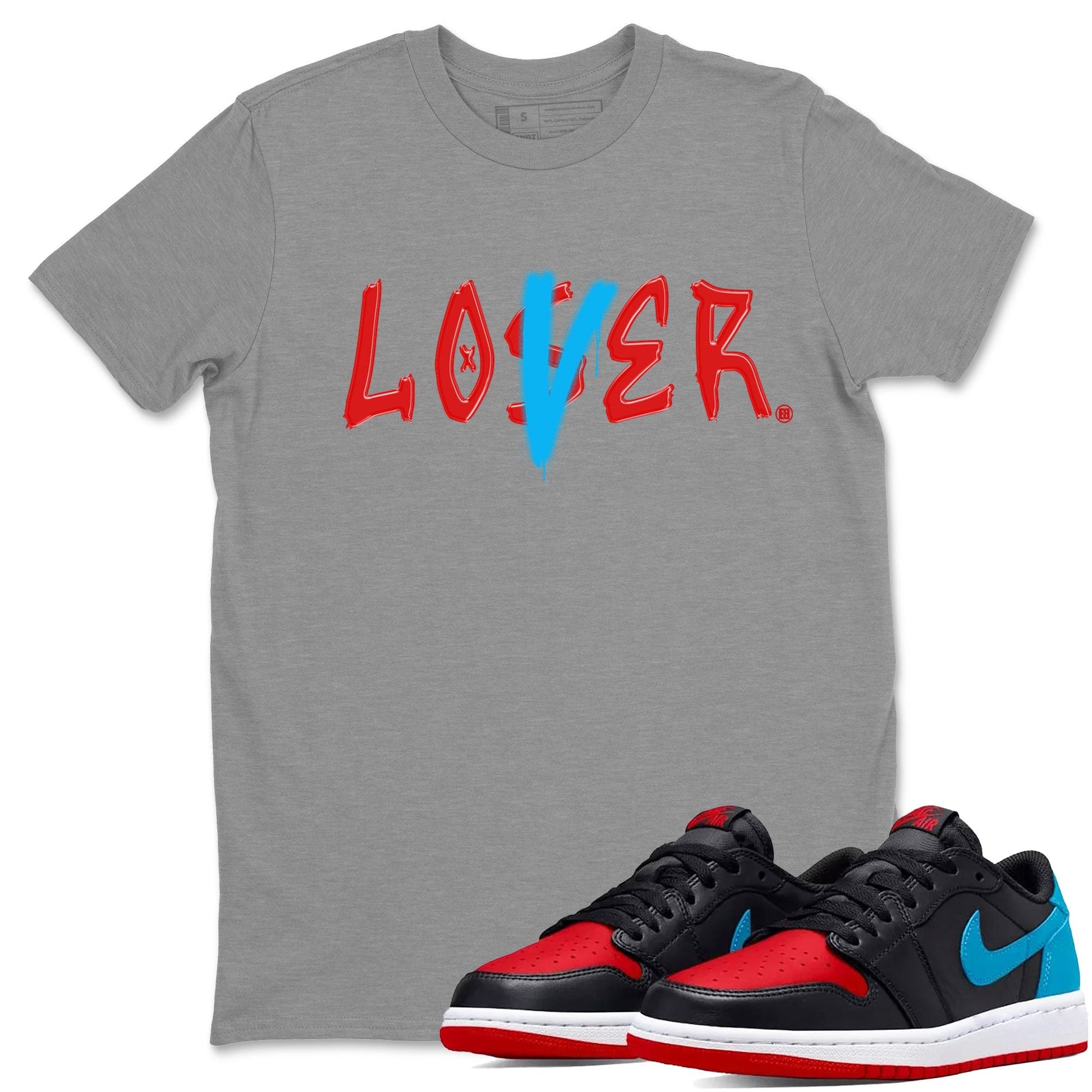 Air Jordan 1 UNC to Chicago Sneaker Match Tees Loser Lover Streetwear Sneaker Shirt Jordan 1 Low OG WMNS UNC to Chicago Drip Gear Zone Sneaker Matching Clothing Unisex Shirts Heather Grey 1