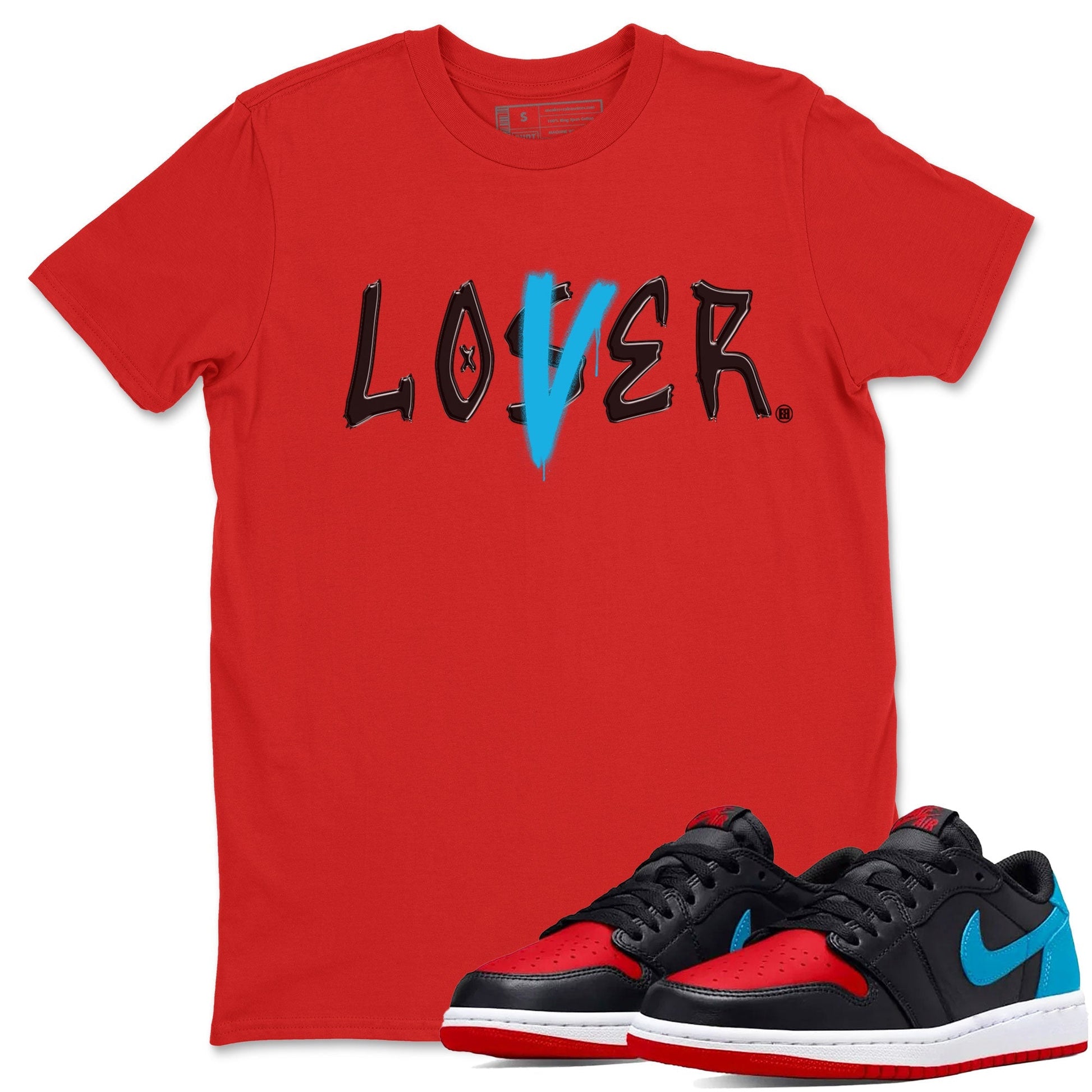 Air Jordan 1 UNC to Chicago Sneaker Match Tees Loser Lover Streetwear Sneaker Shirt Jordan 1 Low OG WMNS UNC to Chicago Drip Gear Zone Sneaker Matching Clothing Unisex Shirts Red 1