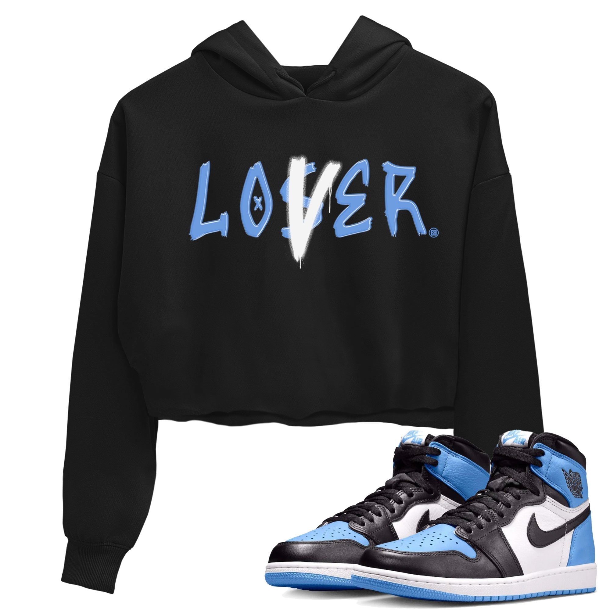 Air Jordan 1 UNC Toe shirt to match jordans Loser Lover Streetwear Sneaker Shirt Air Jordan 1 Retro High OG UNC Toe Drip Gear Zone Sneaker Matching Clothing Black 1 Crop T-Shirt