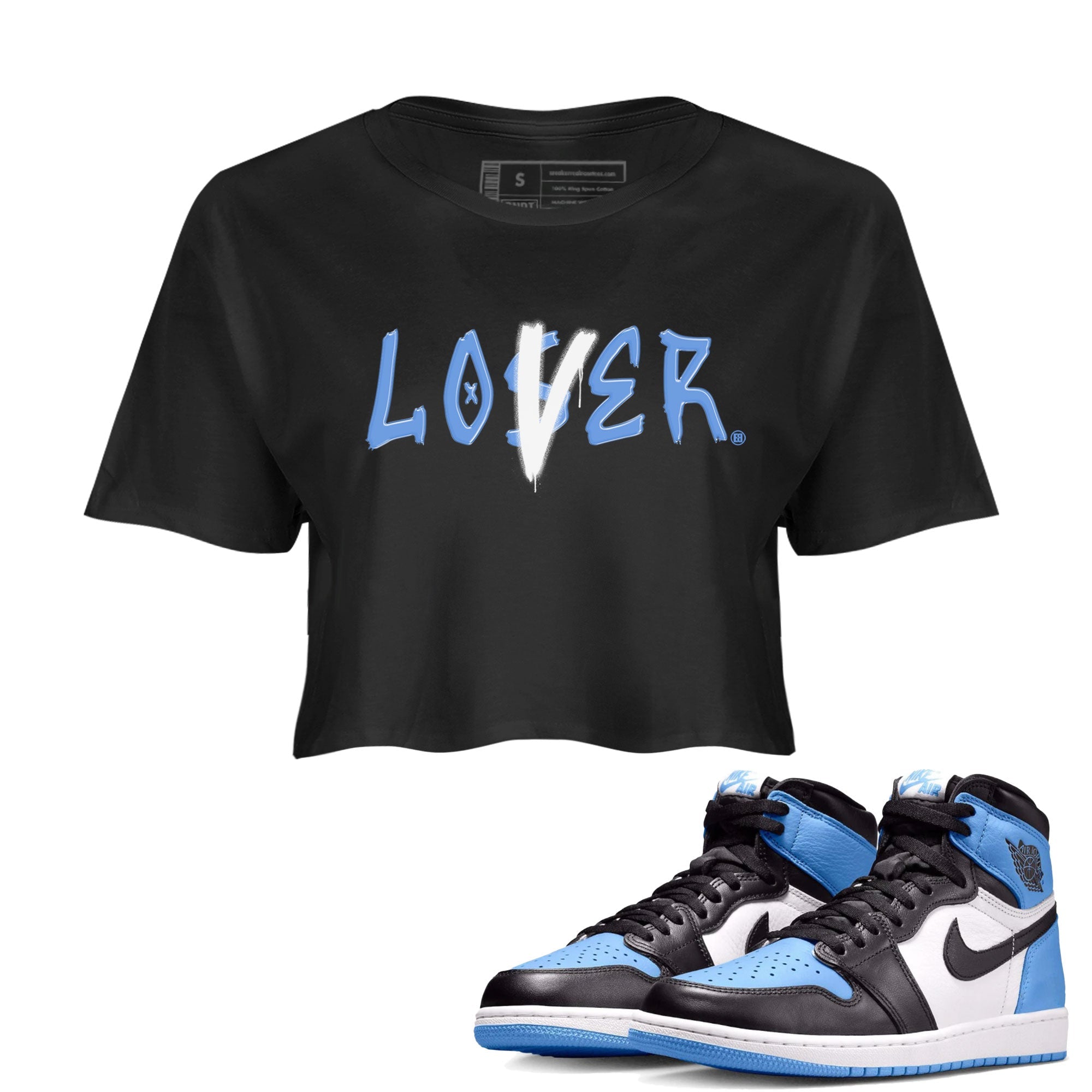 Air Jordan 1 UNC Toe shirt to match jordans Loser Lover Streetwear Sneaker Shirt Air Jordan 1 Retro High OG UNC Toe Drip Gear Zone Sneaker Matching Clothing Black 1 Crop T-Shirt