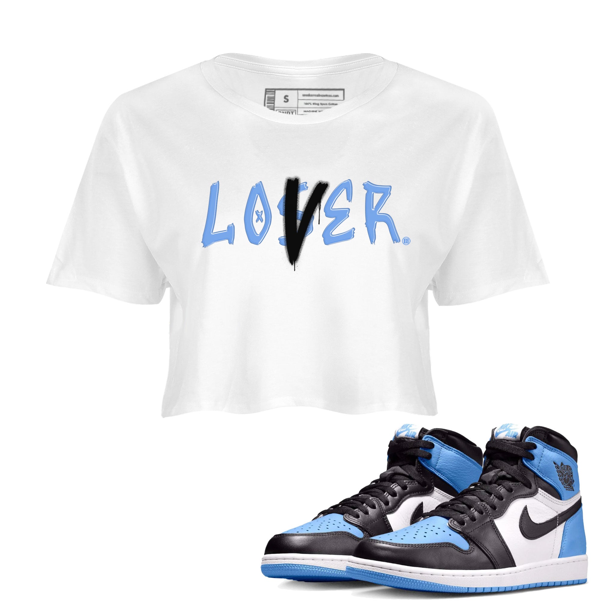 Air Jordan 1 UNC Toe shirt to match jordans Loser Lover Streetwear Sneaker Shirt Air Jordan 1 Retro High OG UNC Toe Drip Gear Zone Sneaker Matching Clothing White 1 Crop T-Shirt