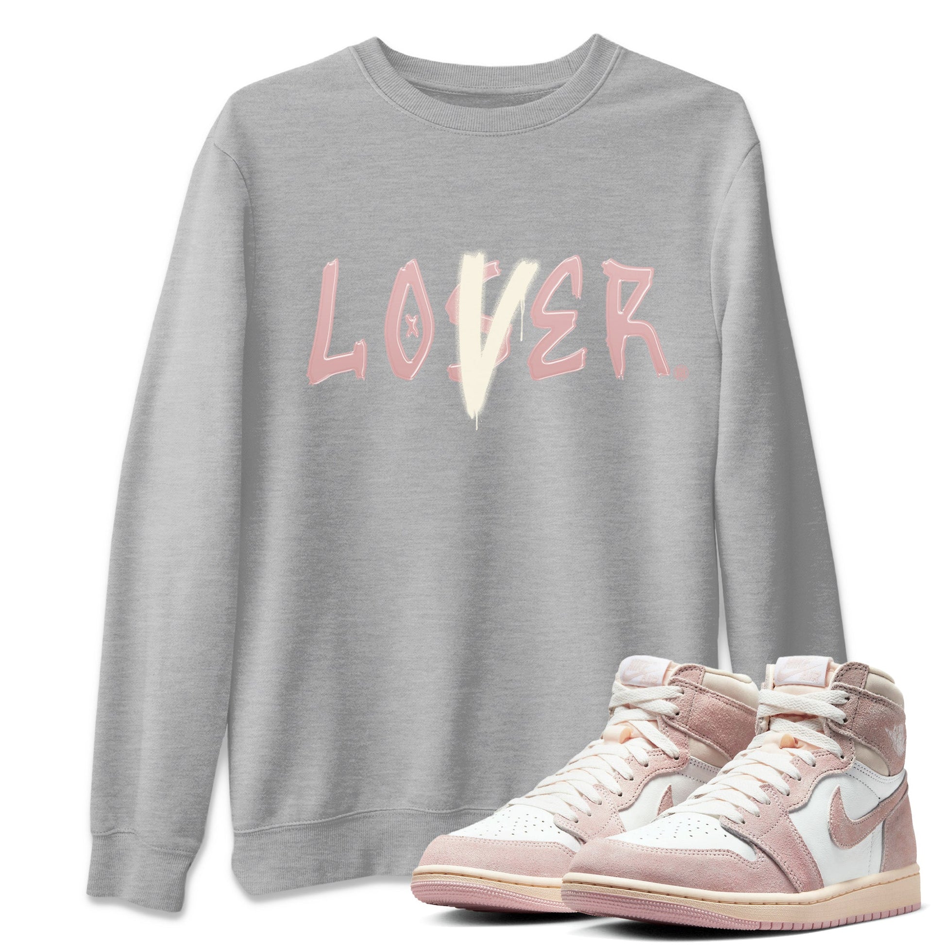 Air Jordan 1 Washed Pink Sneaker Match Tees Loser Lover Streetwear Sneaker Shirt Air Jordan 1 High OG WMNS Washed Pink Sneaker Release Tees Unisex Shirts Heather Grey 1