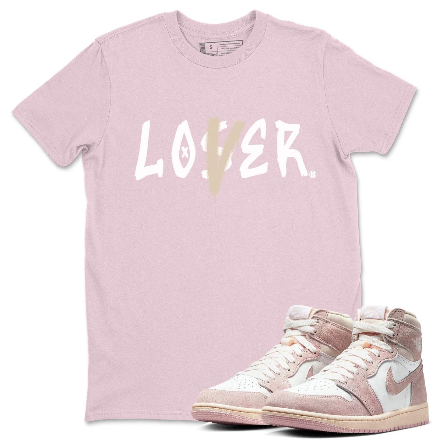 Air Jordan 1 Washed Pink Loser Lover Crew Neck Streetwear Sneaker Shirt Air Jordan 1 High OG WMNS Washed Pink Sneaker T-Shirts Washing and Care Tip
