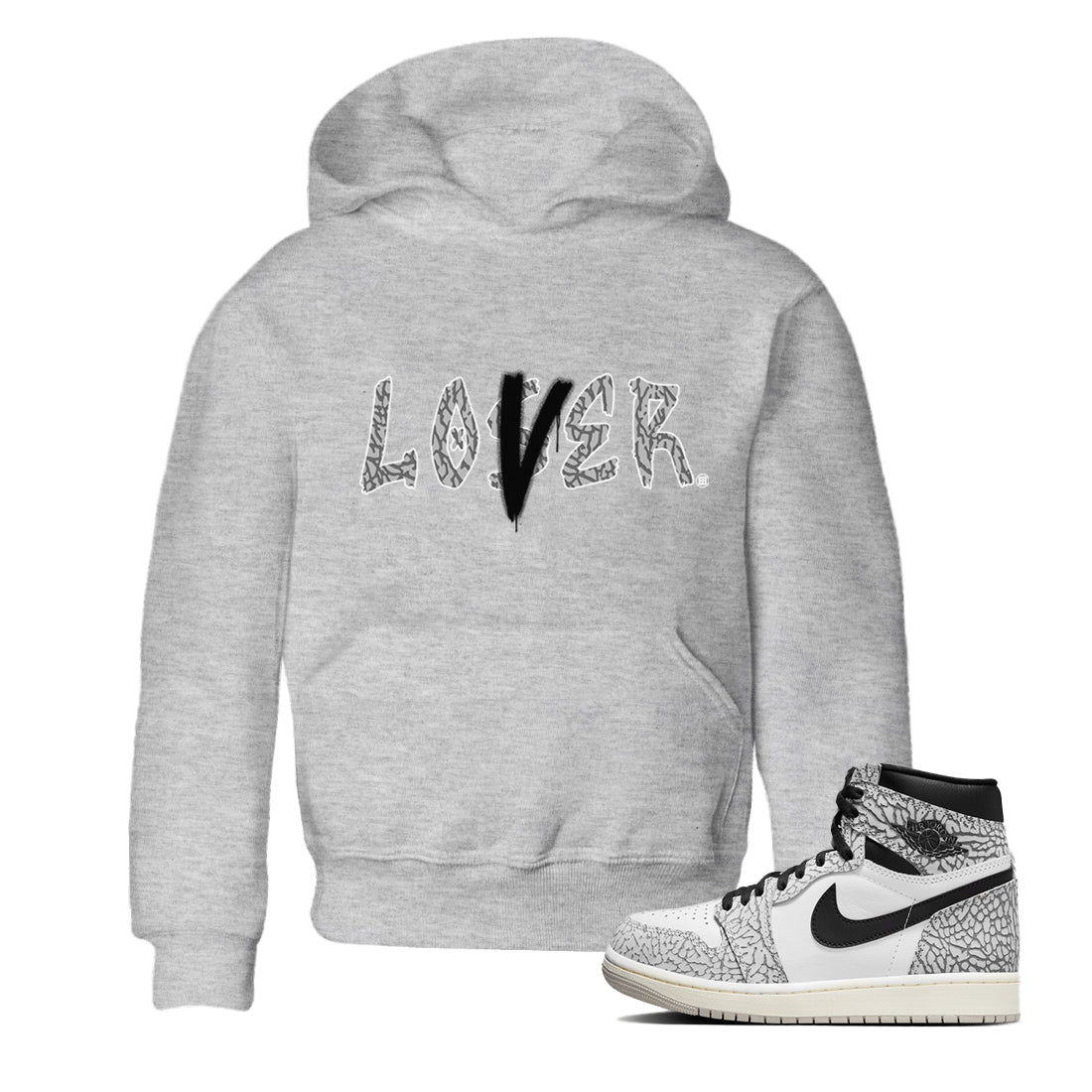 Jordan 1 White Cement Sneaker Matching T-Shirt Loser Lover Sneaker Tees Jordan 1 White Cement Sneaker Release Tees Kids Shirts