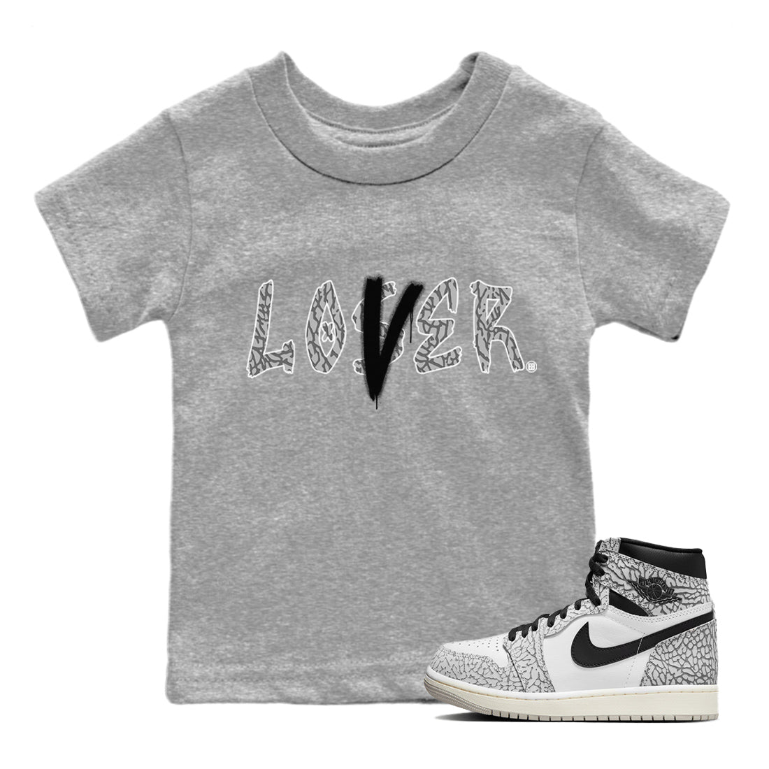 Jordan 1 White Cement Sneaker Matching T-Shirt Loser Lover Sneaker Tees Jordan 1 White Cement Sneaker Release Tees Kids Shirts