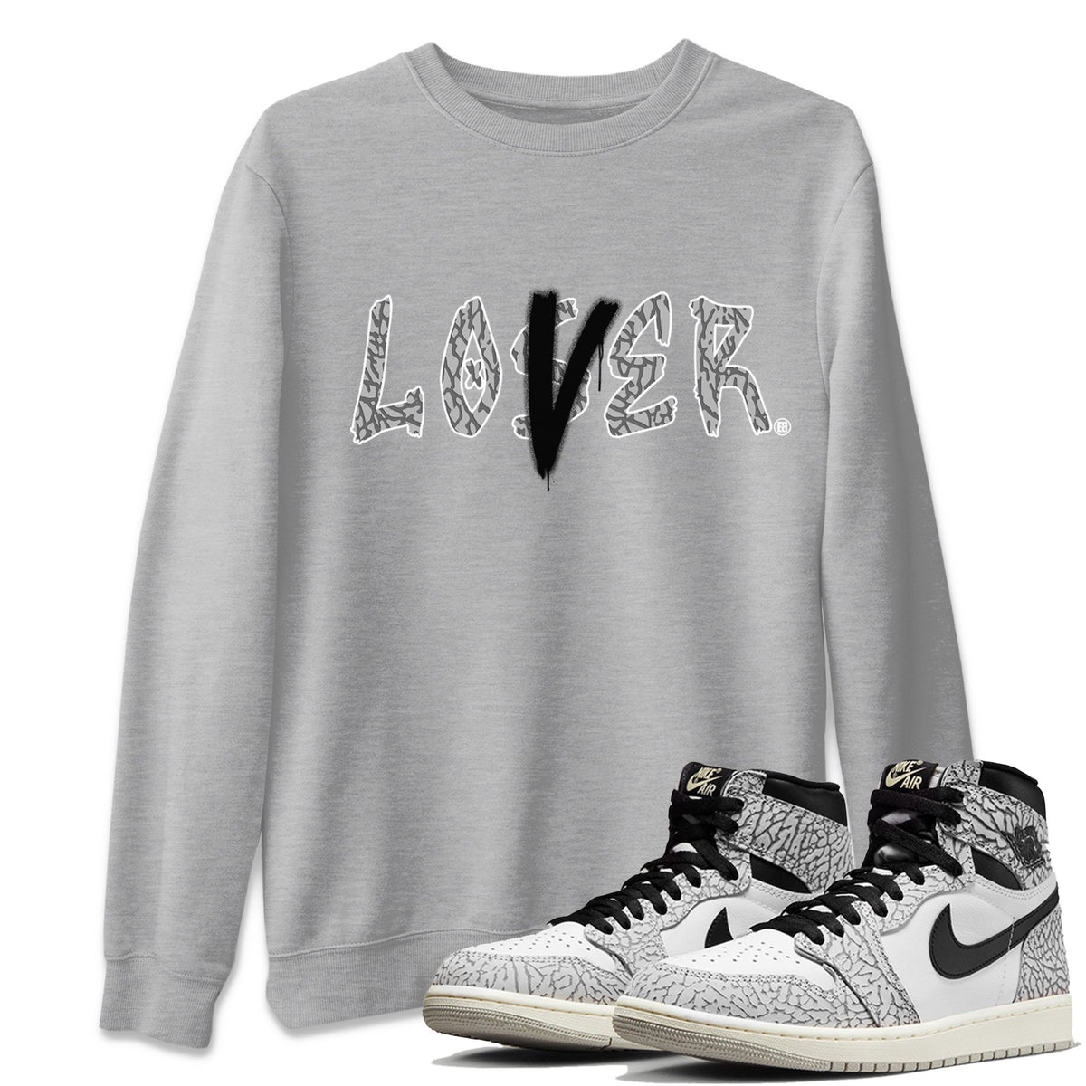 Jordan 1 White Cement Sneaker Matching T-Shirt Loser Lover Sneaker Tees Jordan 1 White Cement Sneaker Release Tees Crew Neck Tees