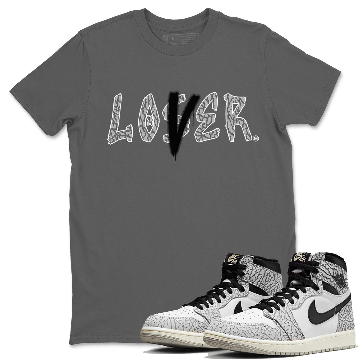 Jordan 1 White Cement Sneaker Matching T-Shirt Loser Lover Sneaker Tees Jordan 1 White Cement Sneaker Release Tees Crew Neck Tees