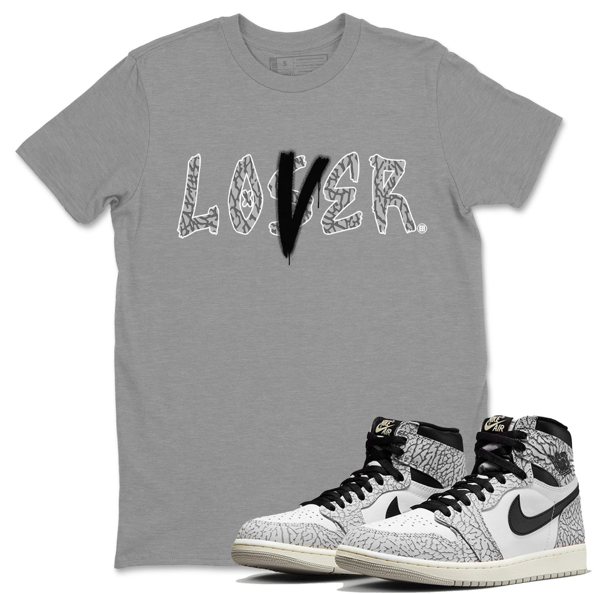 Jordan 1 White Cement Sneaker Matching T-Shirt Loser Lover Sneaker Tees Jordan 1 White Cement Sneaker Release Tees Crew Neck Tees