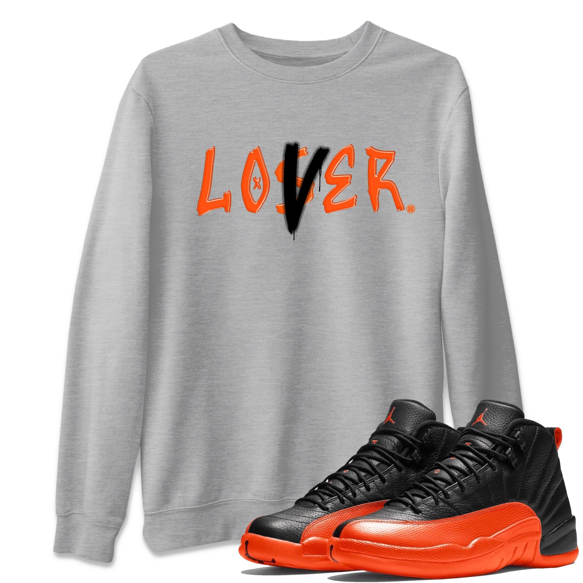 Air Jordan 12 Brilliant Orange Sneaker Match Tees Loser Lover Streetwear Sneaker Shirt 12s Brilliant Orange Tee Unisex Shirts Heather Grey 1