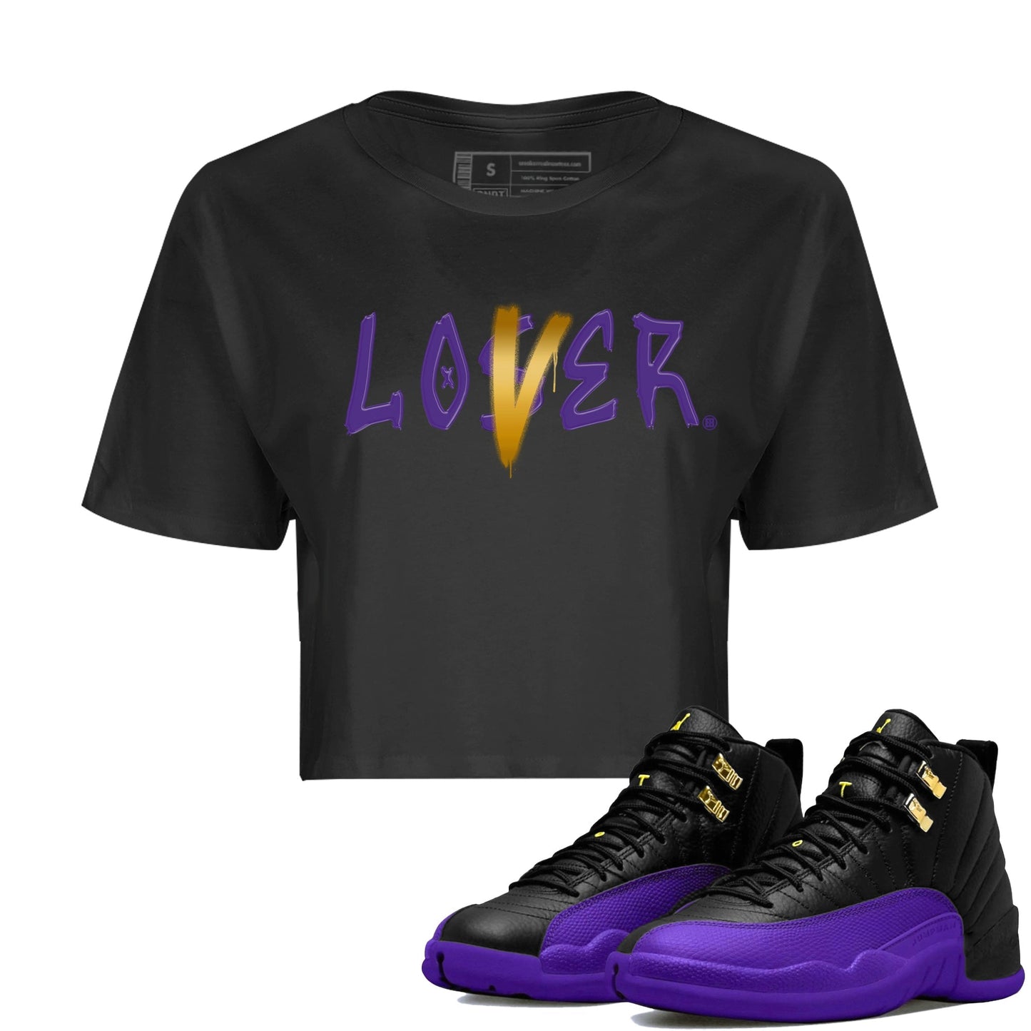 Air Jordan 12 Field Purple Sneaker Match Tees Loser Lover Sneaker Tees AJ12 Field Purple Sneaker Release Tees Women's Shirts Black 1