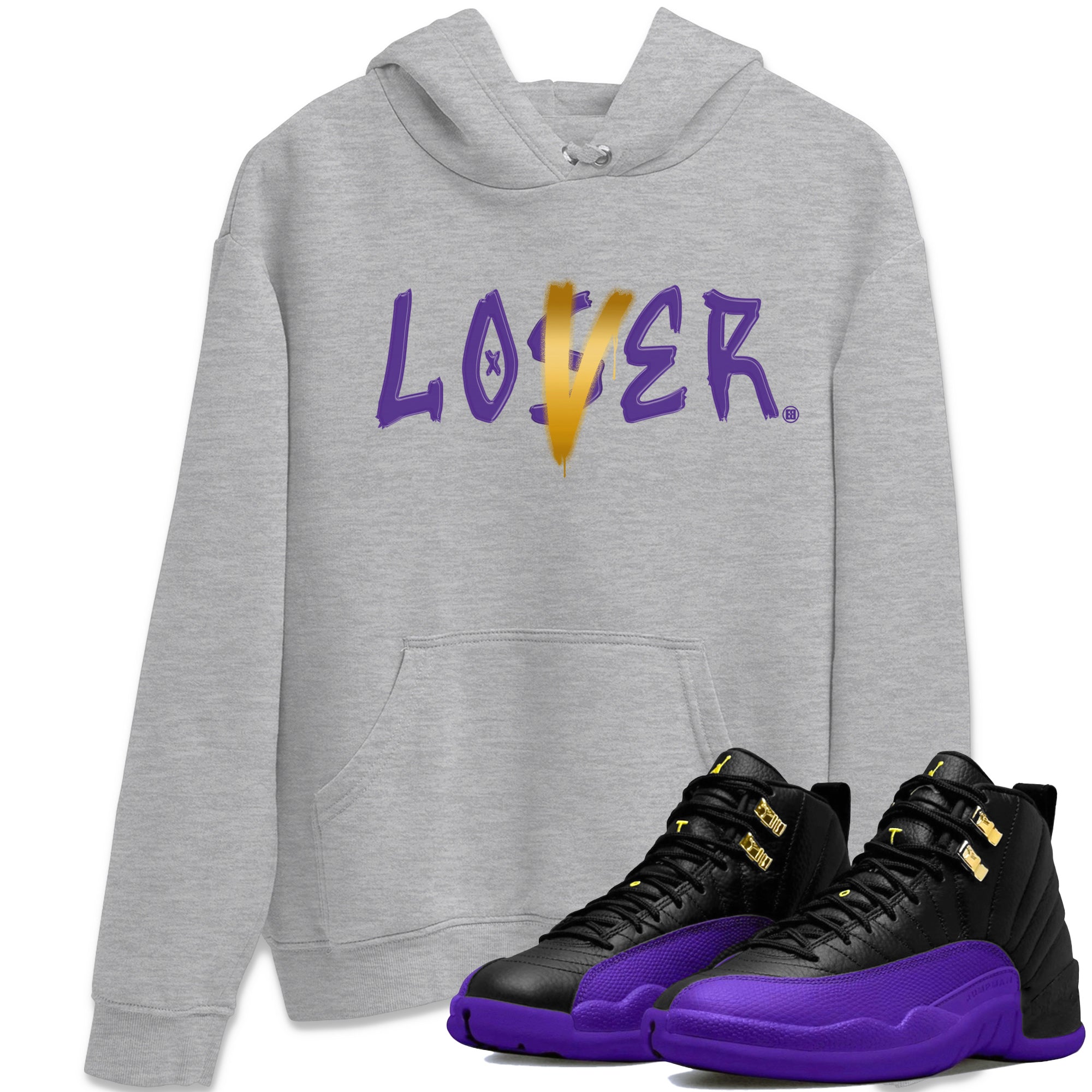 Air Jordan 12 Field Purple Sneaker Match Tees Loser Lover Sneaker T-Shirts AJ12 Field Purple Sneaker Release Tees Unisex Shirts Heather Grey 1