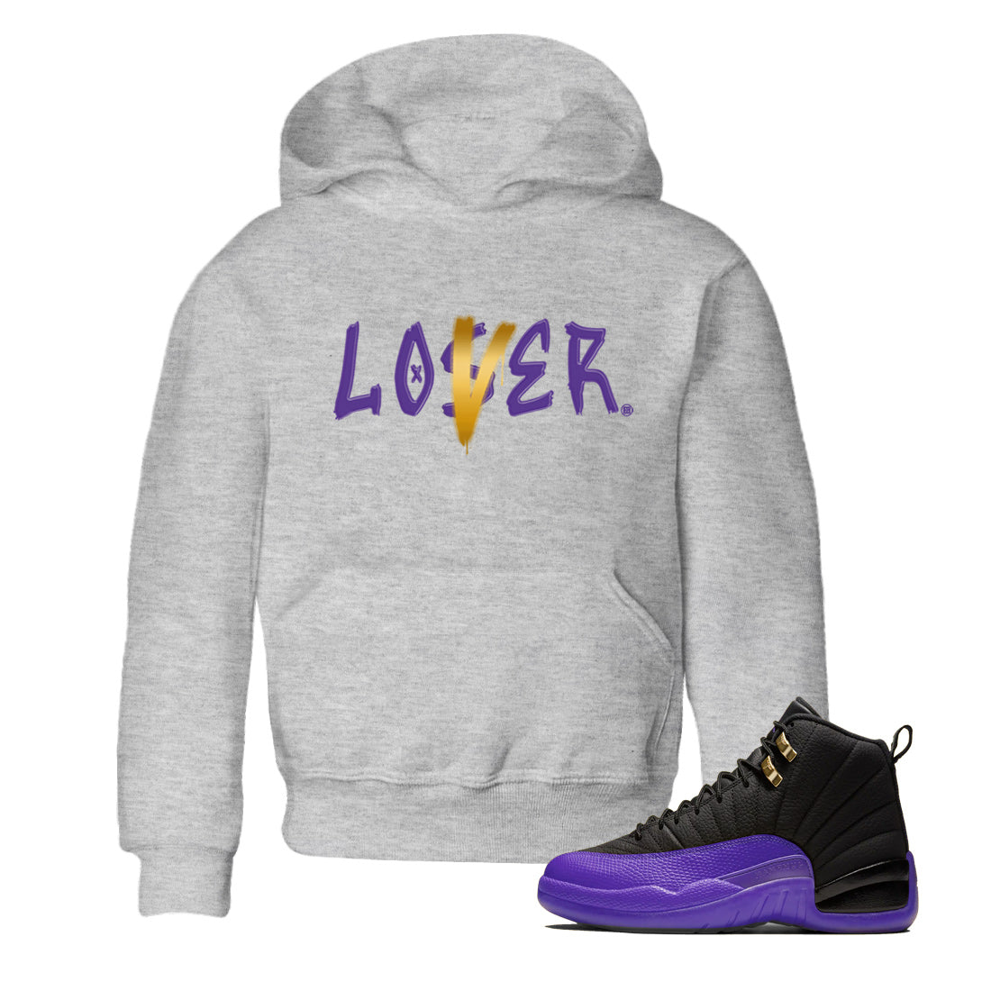 Air Jordan 12 Field Purple Sneaker Match Tees Loser Lover Sneaker Tees AJ12 Field Purple Sneaker Release Tees Kids Shirts Heather Grey 1