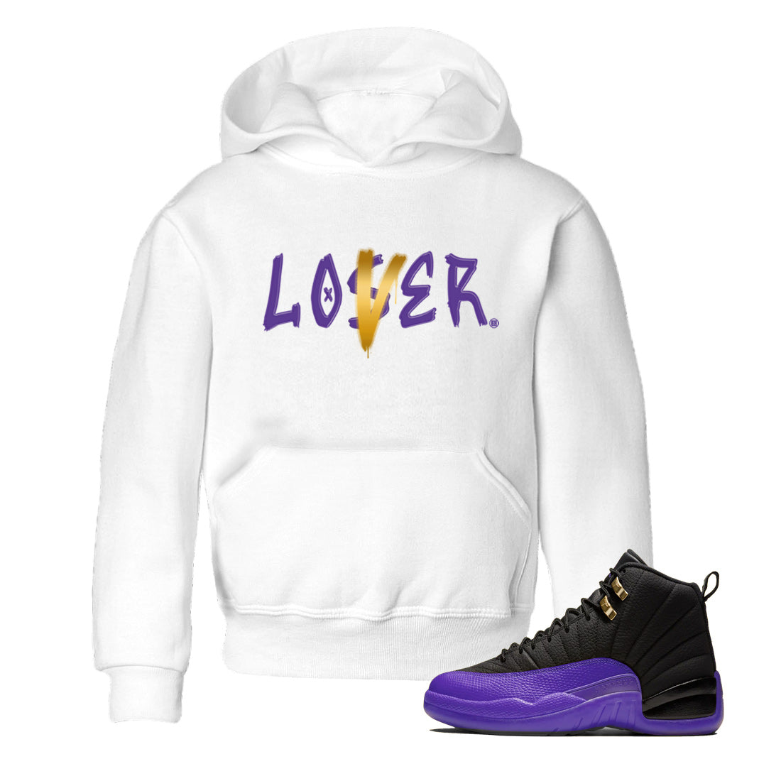 Air Jordan 12 Field Purple Sneaker Match Tees Loser Lover Sneaker Tees AJ12 Field Purple Sneaker Release Tees Kids Shirts White 1