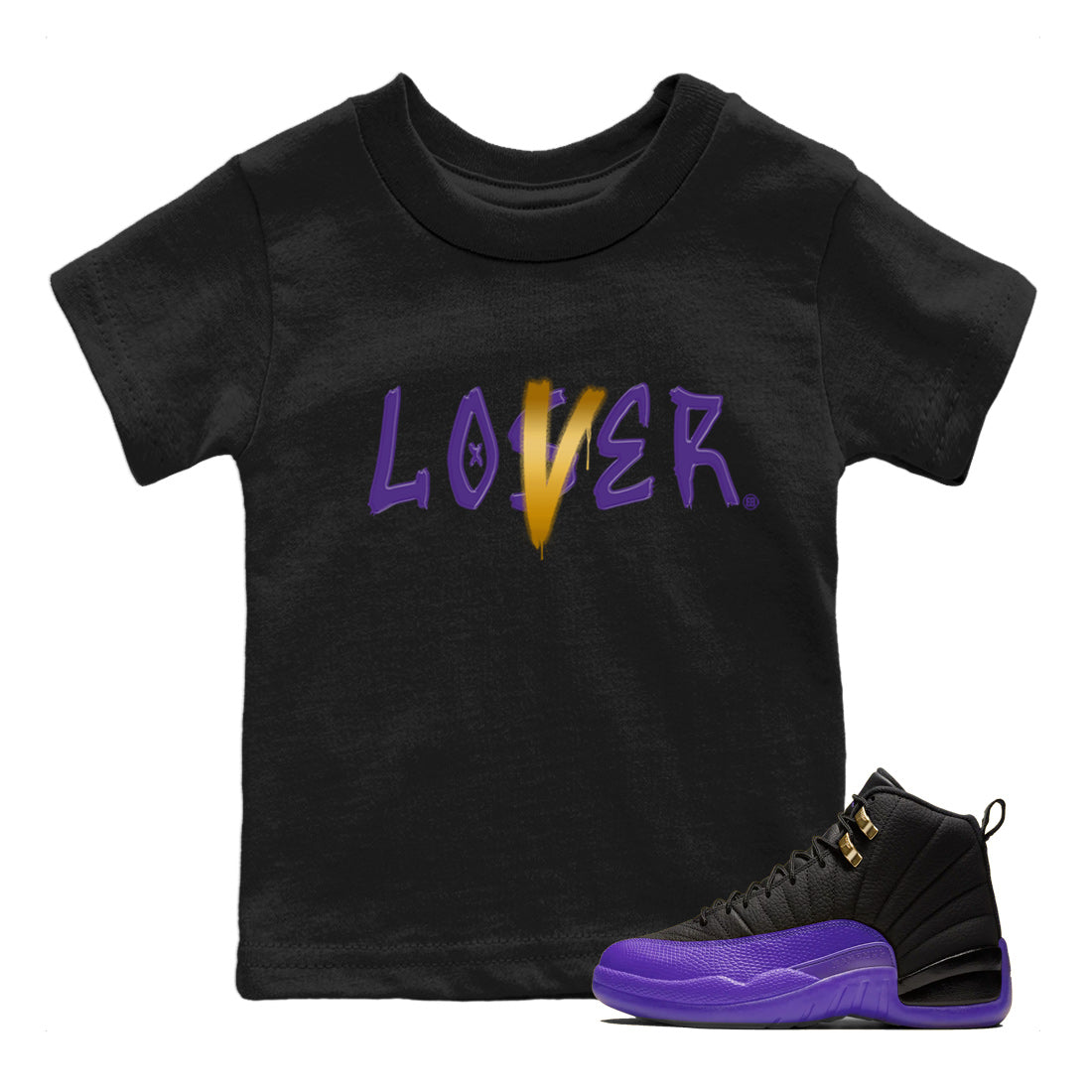 Air Jordan 12 Field Purple Sneaker Match Tees Loser Lover Sneaker Tees AJ12 Field Purple Sneaker Release Tees Kids Shirts Black 1