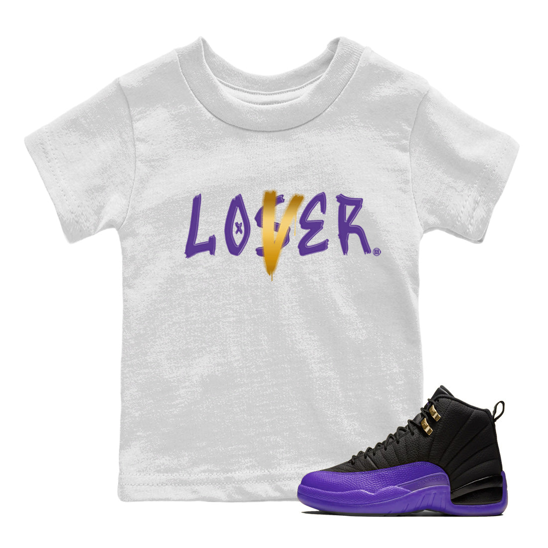 Air Jordan 12 Field Purple Sneaker Match Tees Loser Lover Sneaker Tees AJ12 Field Purple Sneaker Release Tees Kids Shirts White 1