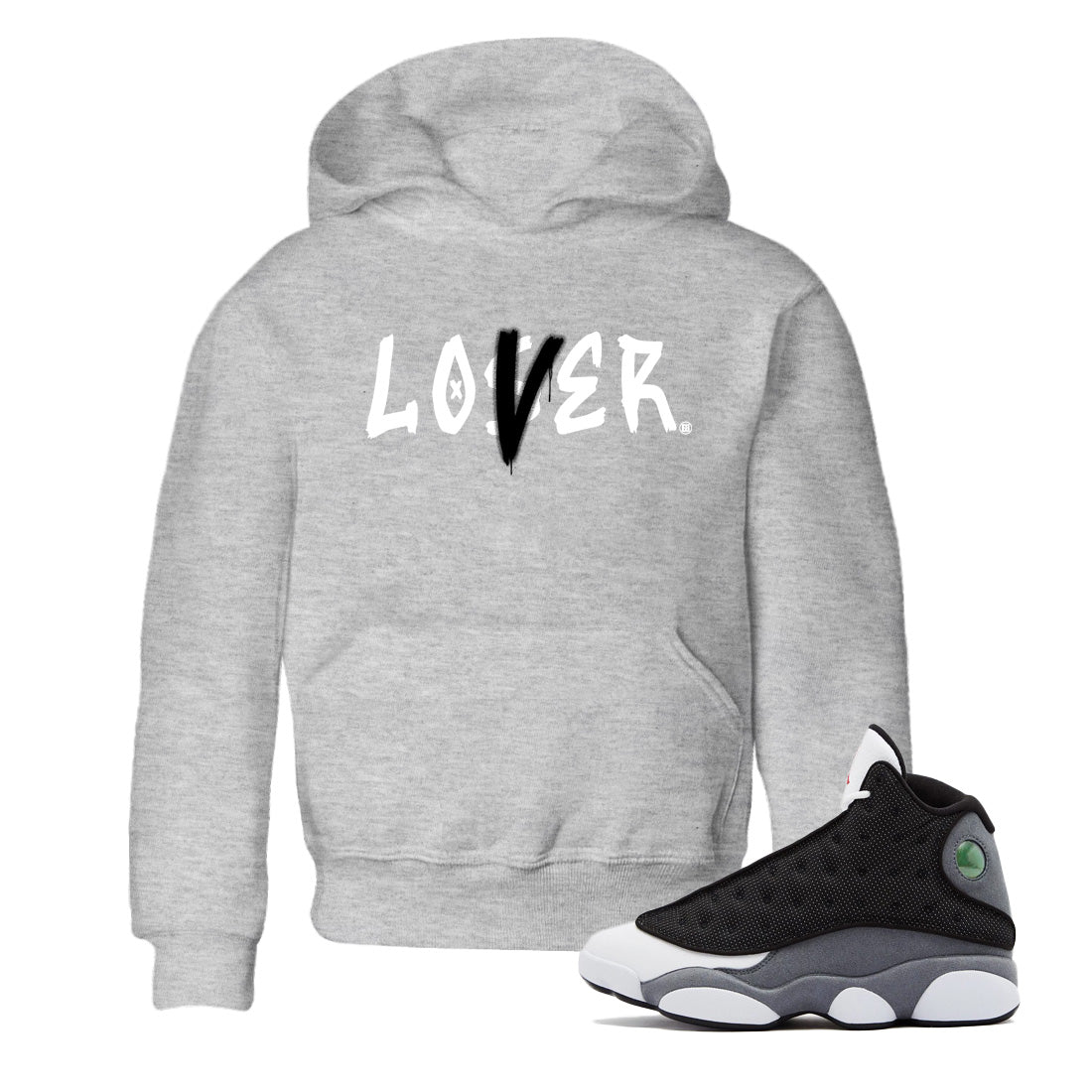 Air Jordan 13 Black Flint Sneaker Match Tees Loser Lover Streetwear Sneaker Shirt Air Jordan 13 Retro Black Flint Sneaker Release Tees Kids Shirts Heather Grey 1